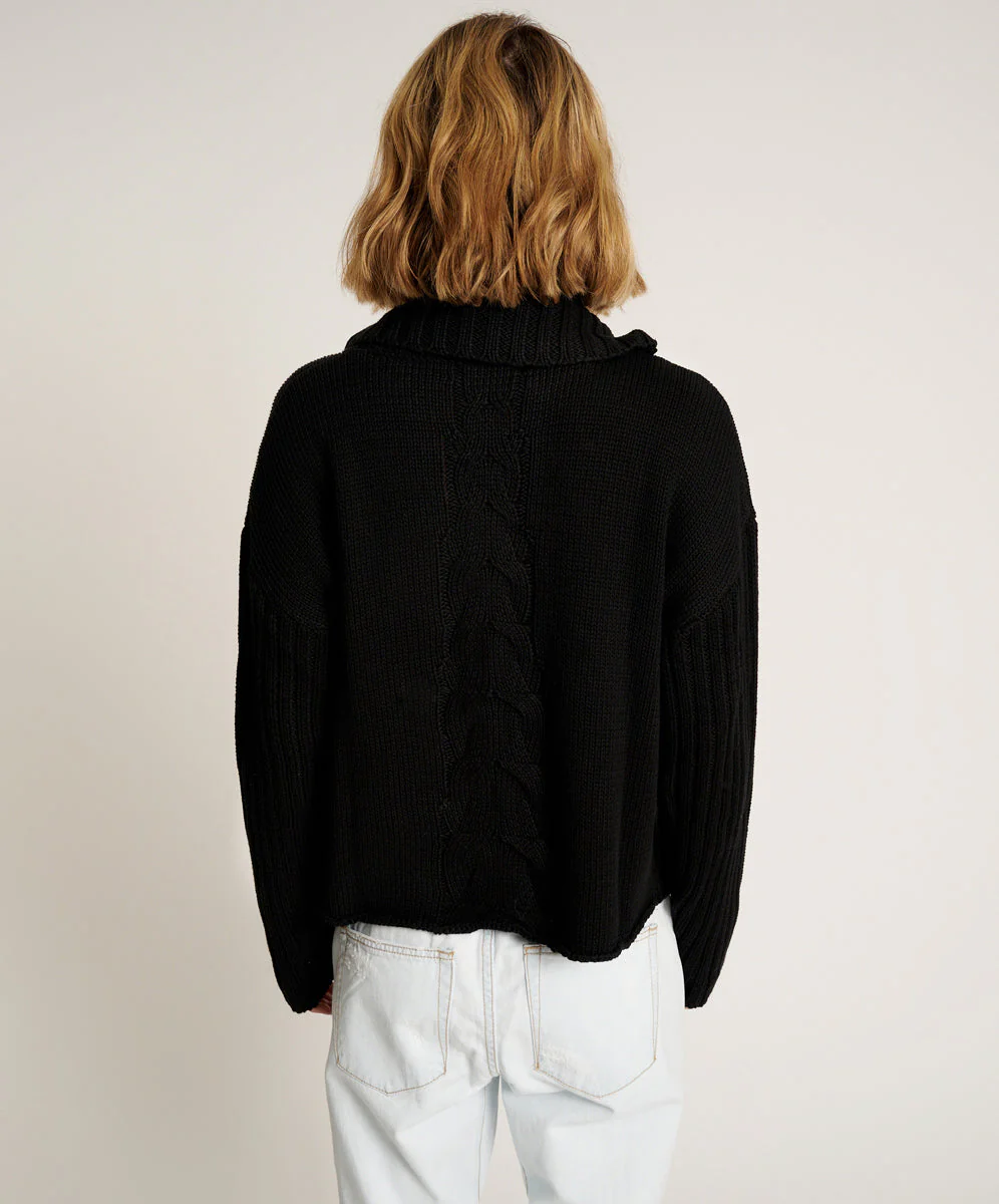 Classic Chunky Roll Neck Knit Sweater - Black - Image 4