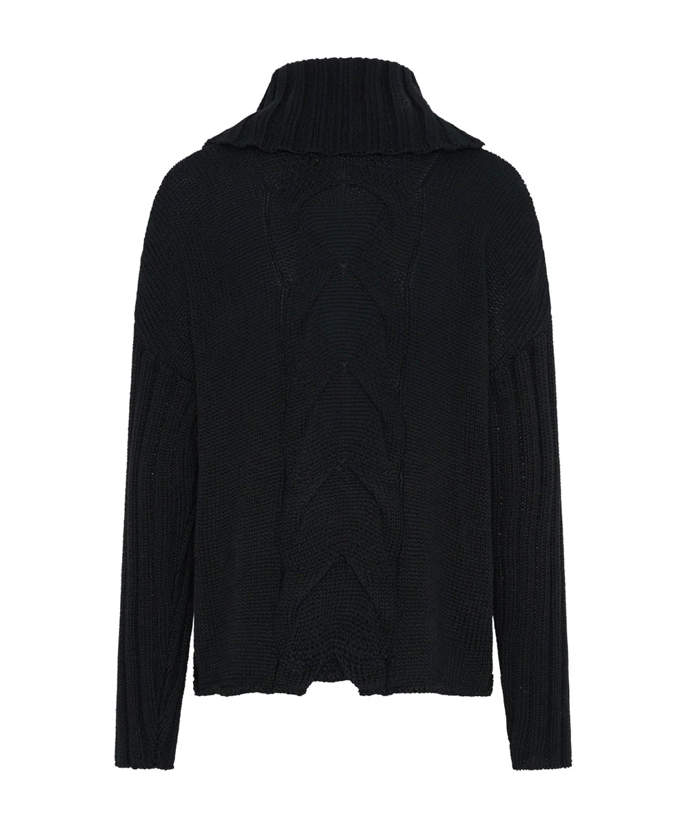 Classic Chunky Roll Neck Knit Sweater - Black - Image 7