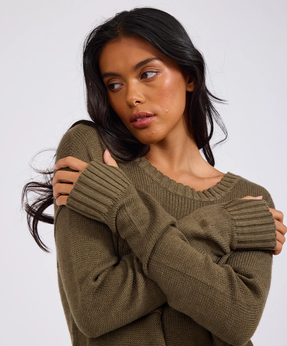 Classic Pocket Chunky Knit Sweater Khaki - Khaki - Image 7
