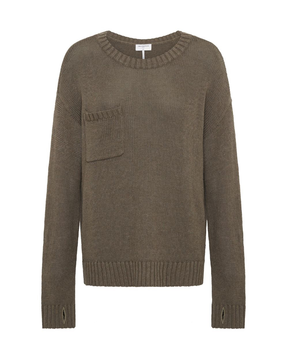 Classic Pocket Chunky Knit Sweater Khaki - Khaki - Image 8