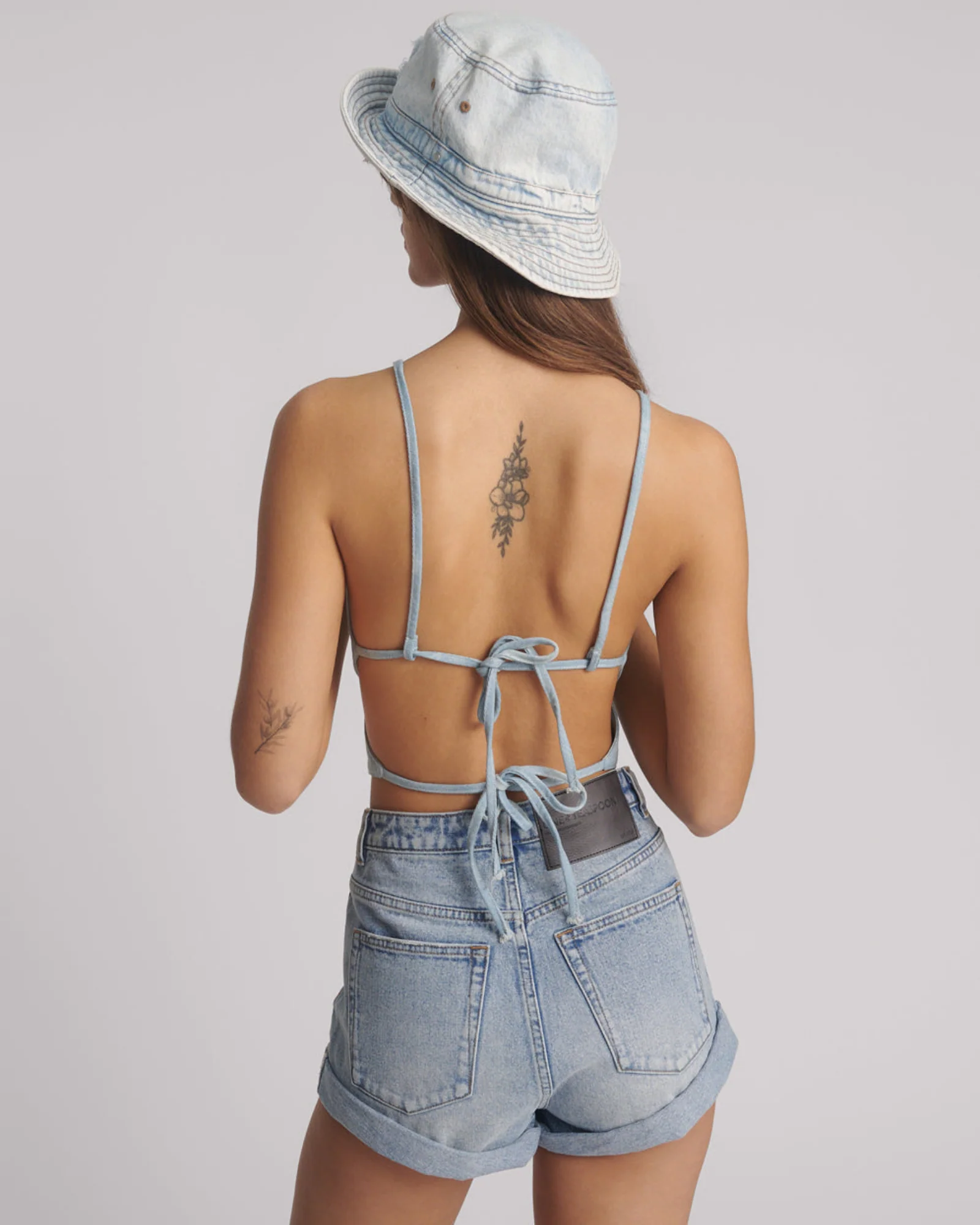 Denim Flower Backless Crop Top - Cloudy Blue - Image 2