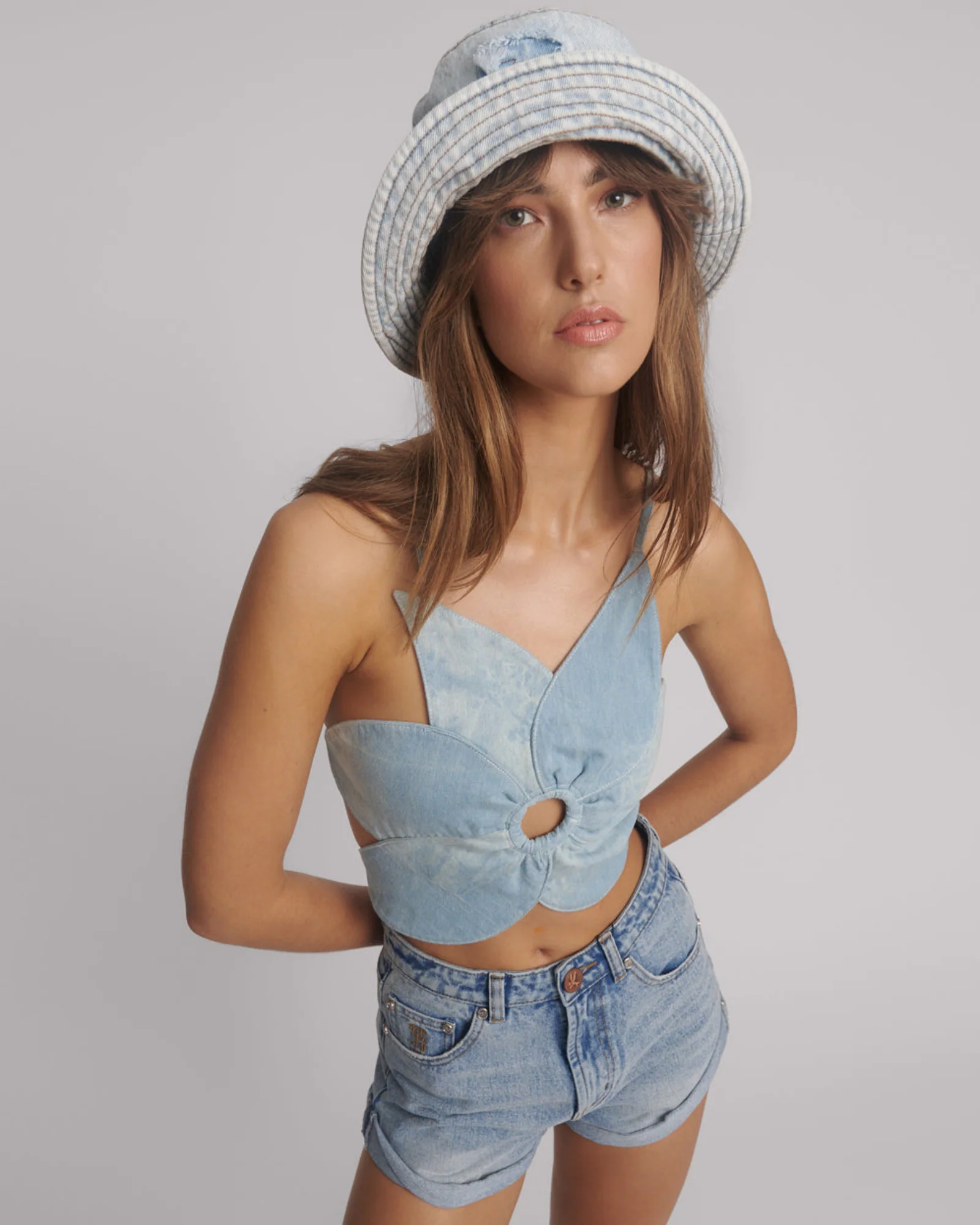 Denim Flower Backless Crop Top - Cloudy Blue - Image 4