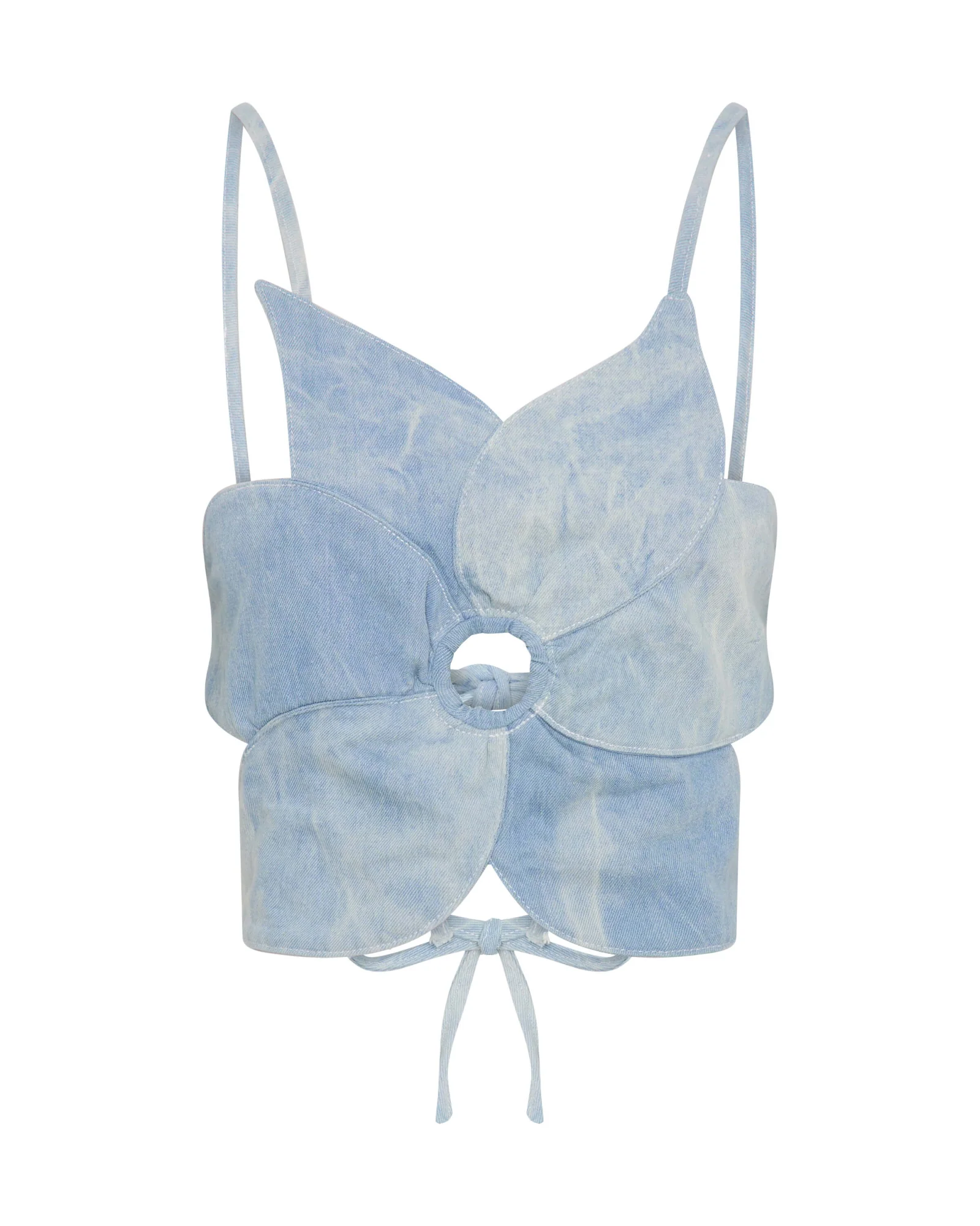 Denim Flower Backless Crop Top - Cloudy Blue - Image 6