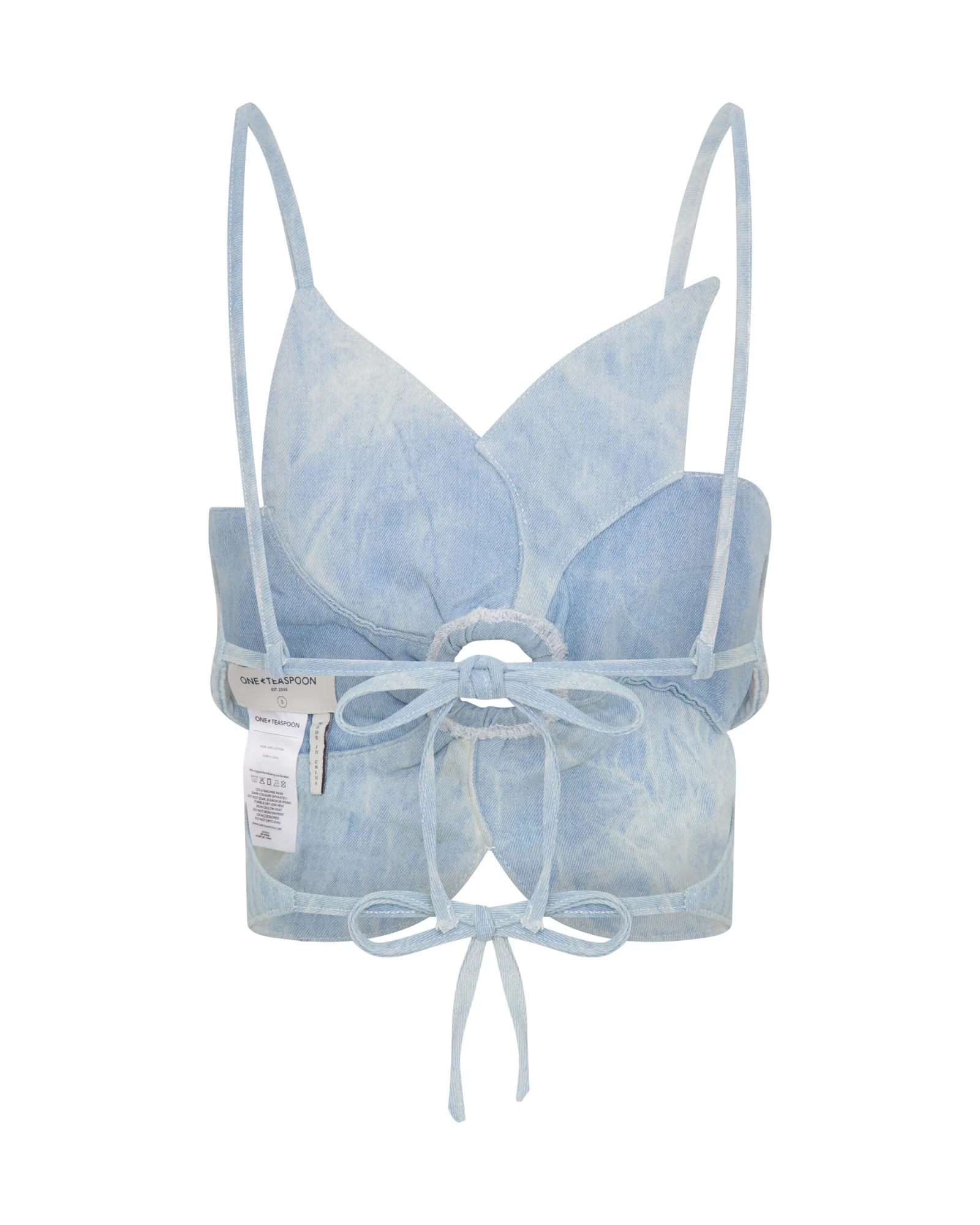 Denim Flower Backless Crop Top - Cloudy Blue - Image 7