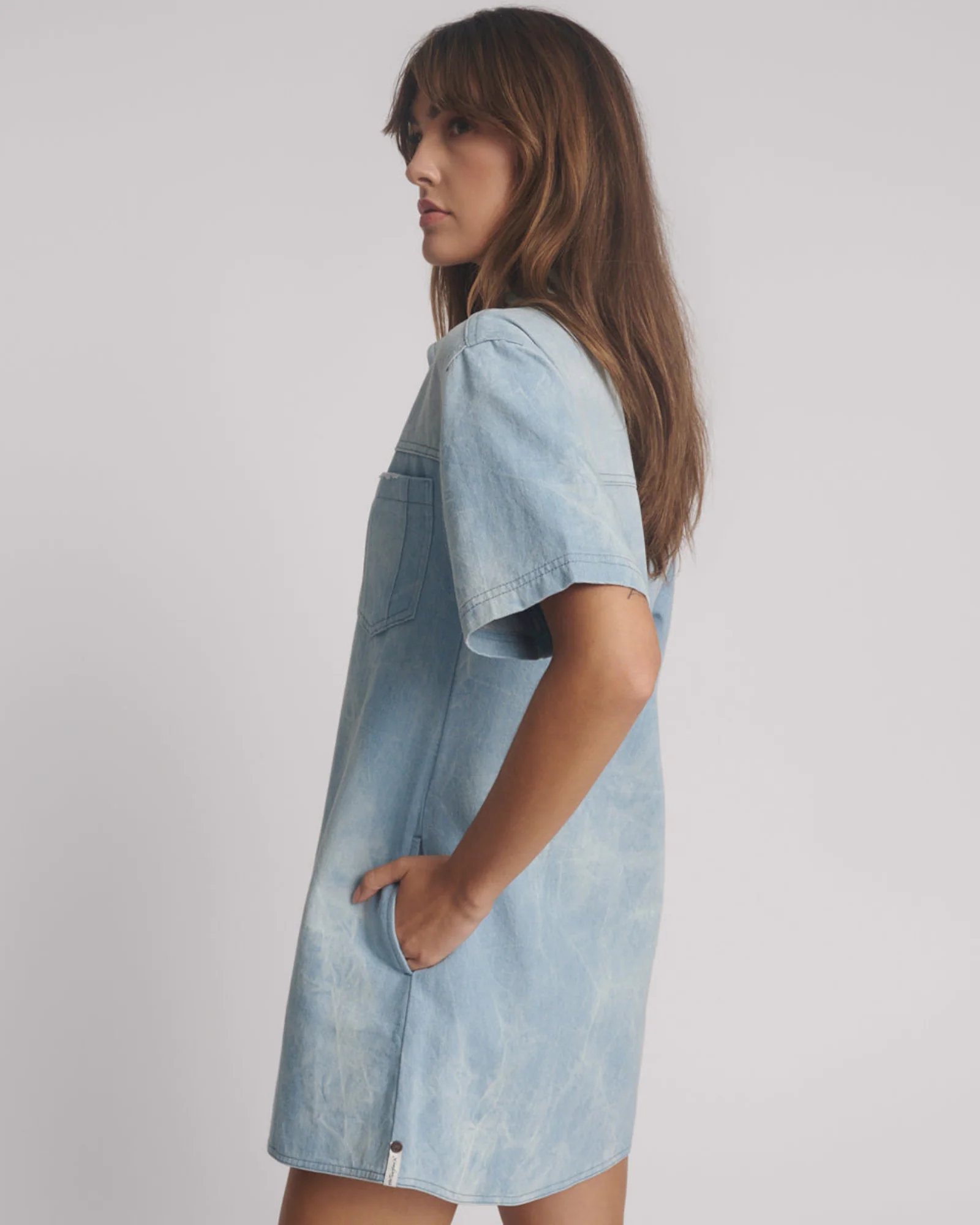 Pixie Denim Mini Shirt Dress - Cloudy Blue - Image 3