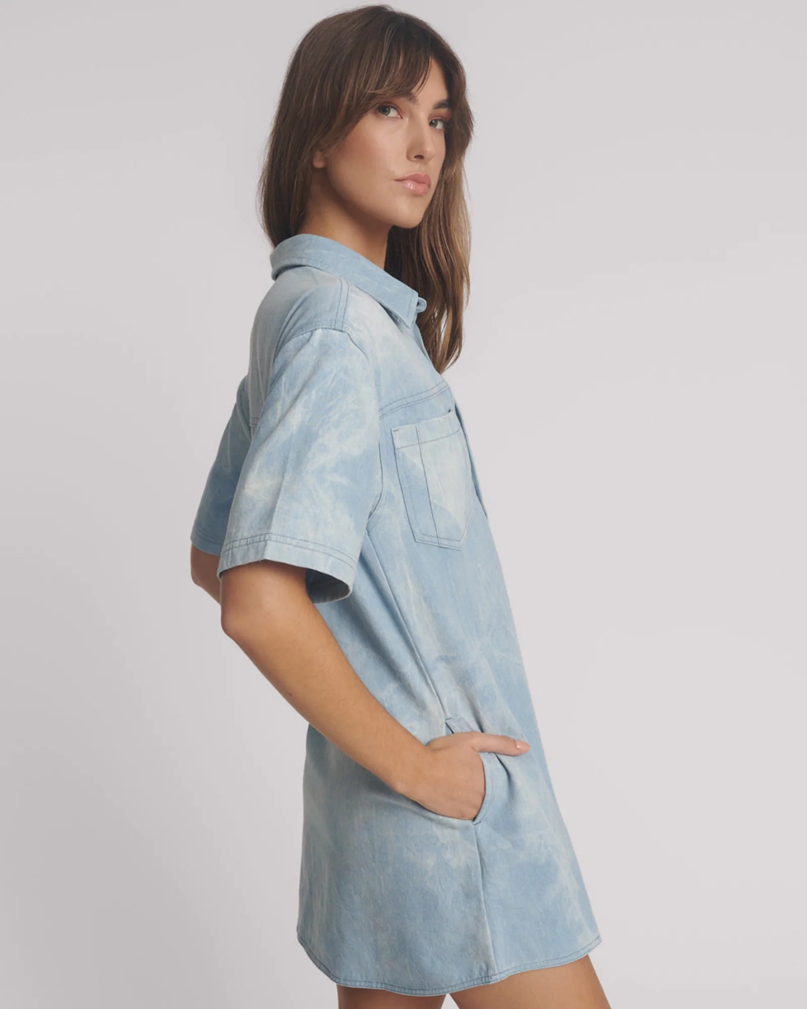 Pixie Denim Mini Shirt Dress - Cloudy Blue - Image 5
