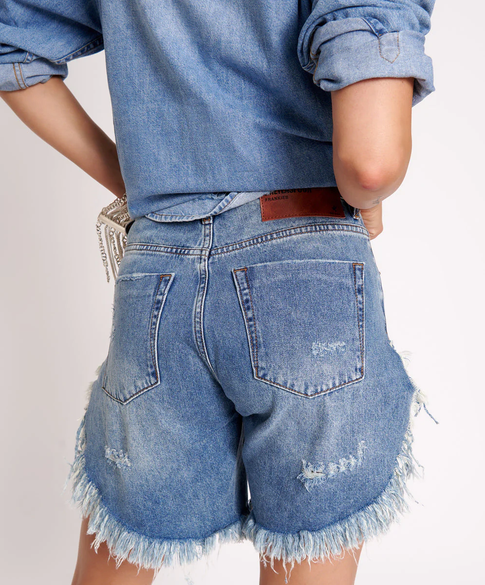 COBAINE FRANKIES HIGH WAIST LONG LENGTH DENIM SHORTS - Image 5