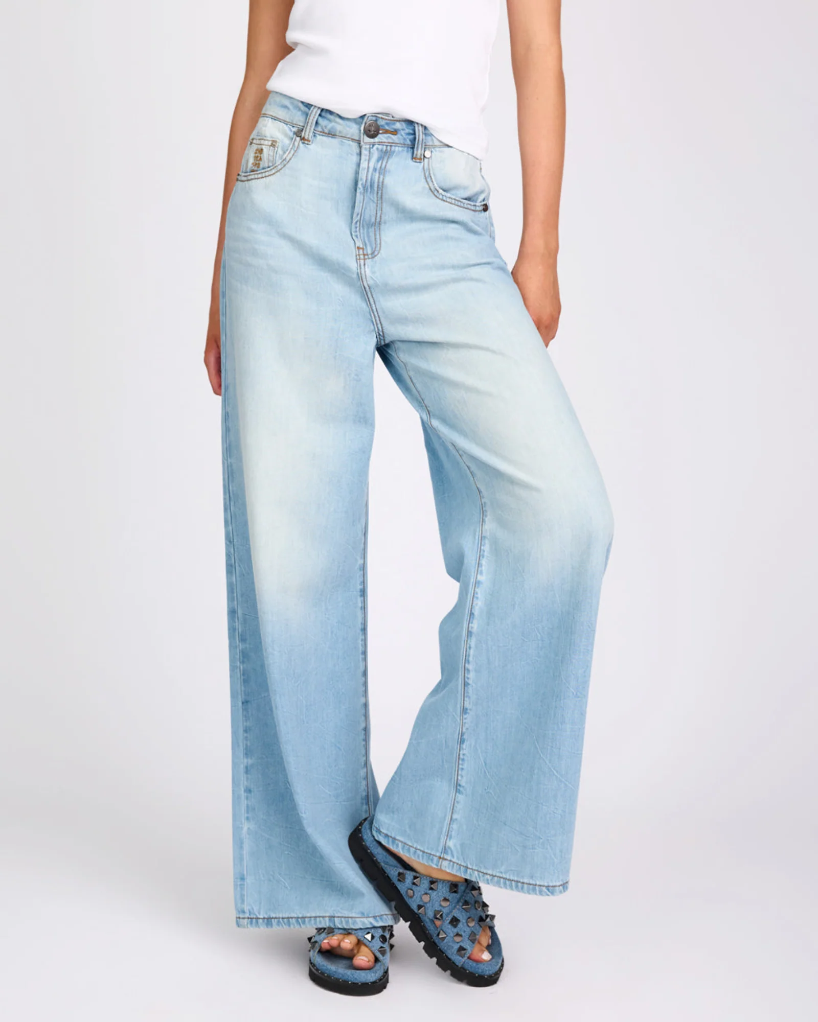 Love Machines Mid Waist Super Wide Leg Denim Jeans - Cool Blue - Image 3