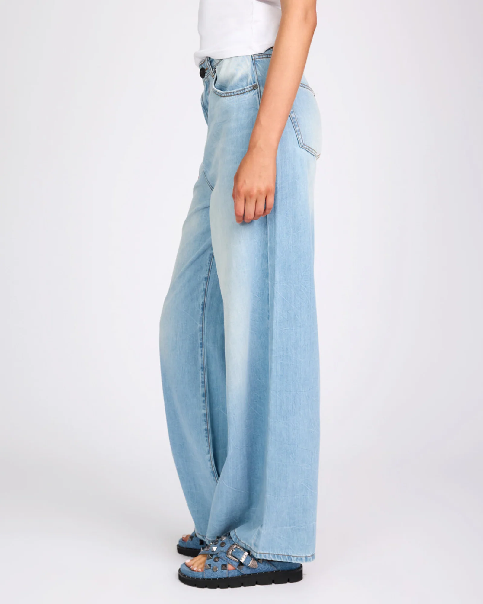 Love Machines Mid Waist Super Wide Leg Denim Jeans - Cool Blue - Image 5