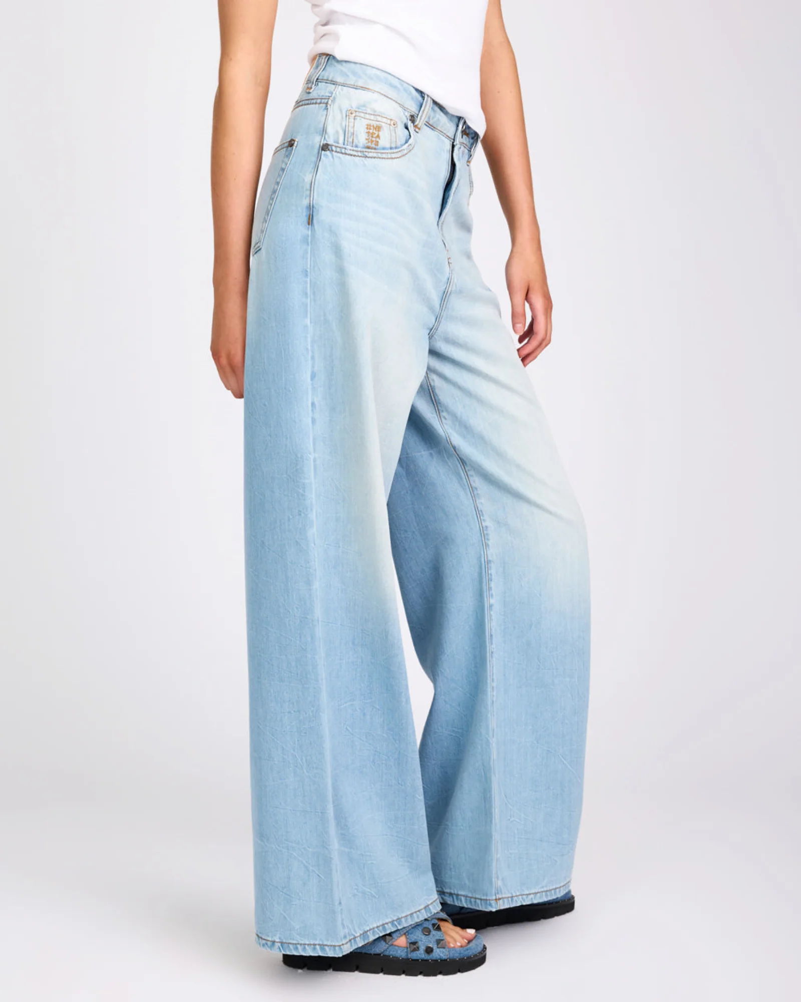 Love Machines Mid Waist Super Wide Leg Denim Jeans - Cool Blue - Image 7