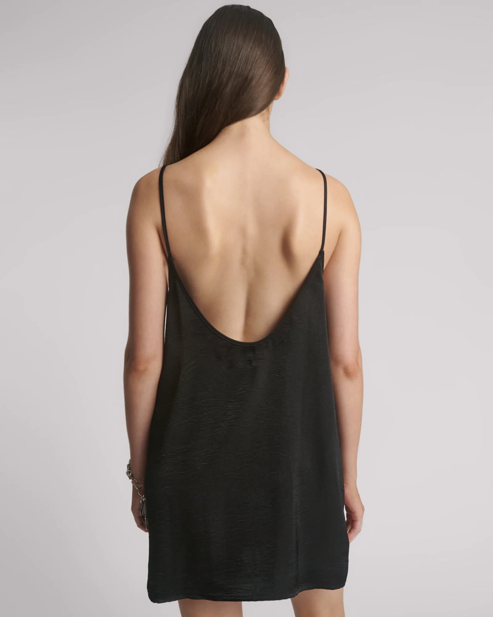 Courtney Zipped Up Satin Slip Mini Dress - Black - Image 3