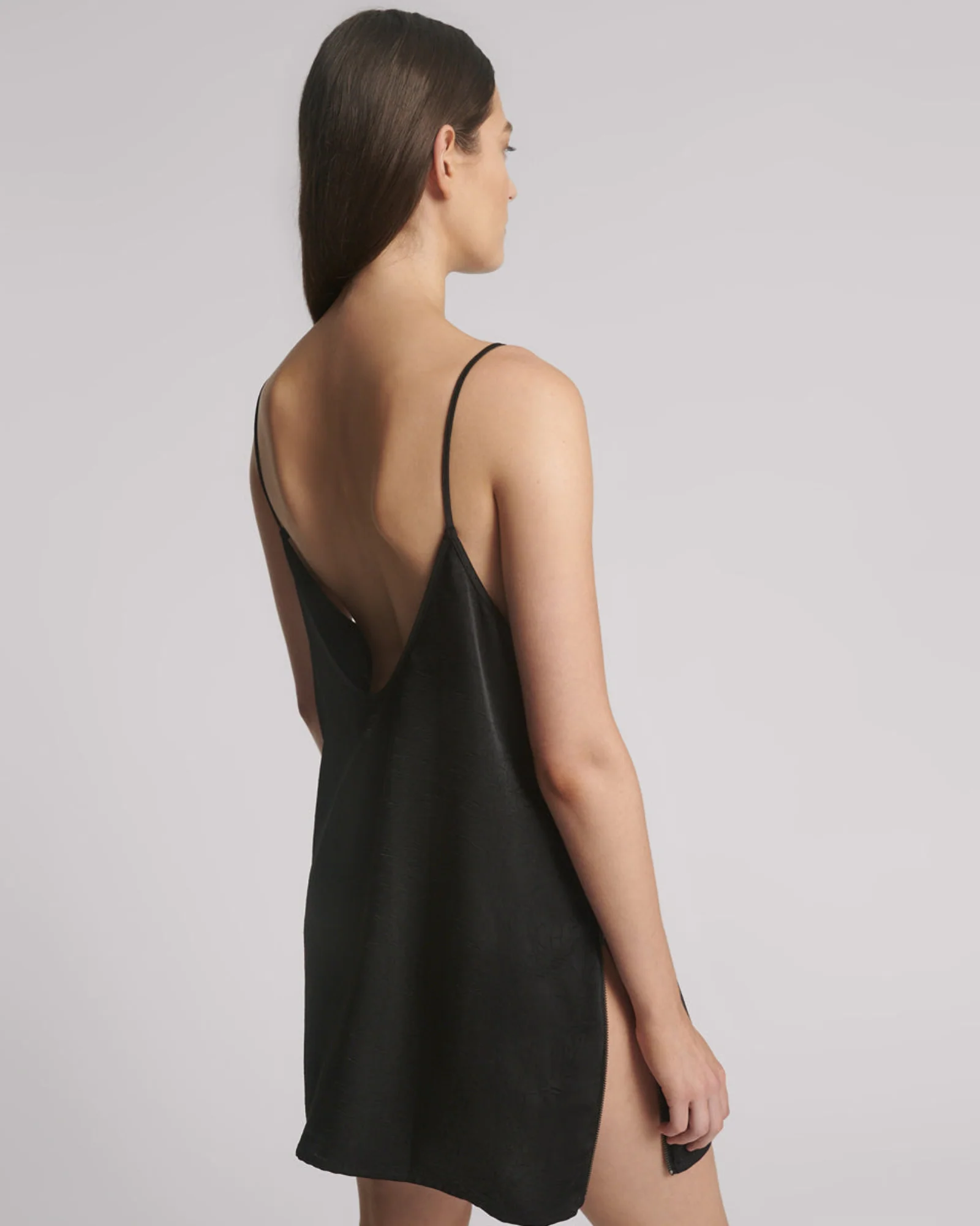 Courtney Zipped Up Satin Slip Mini Dress - Black - Image 4