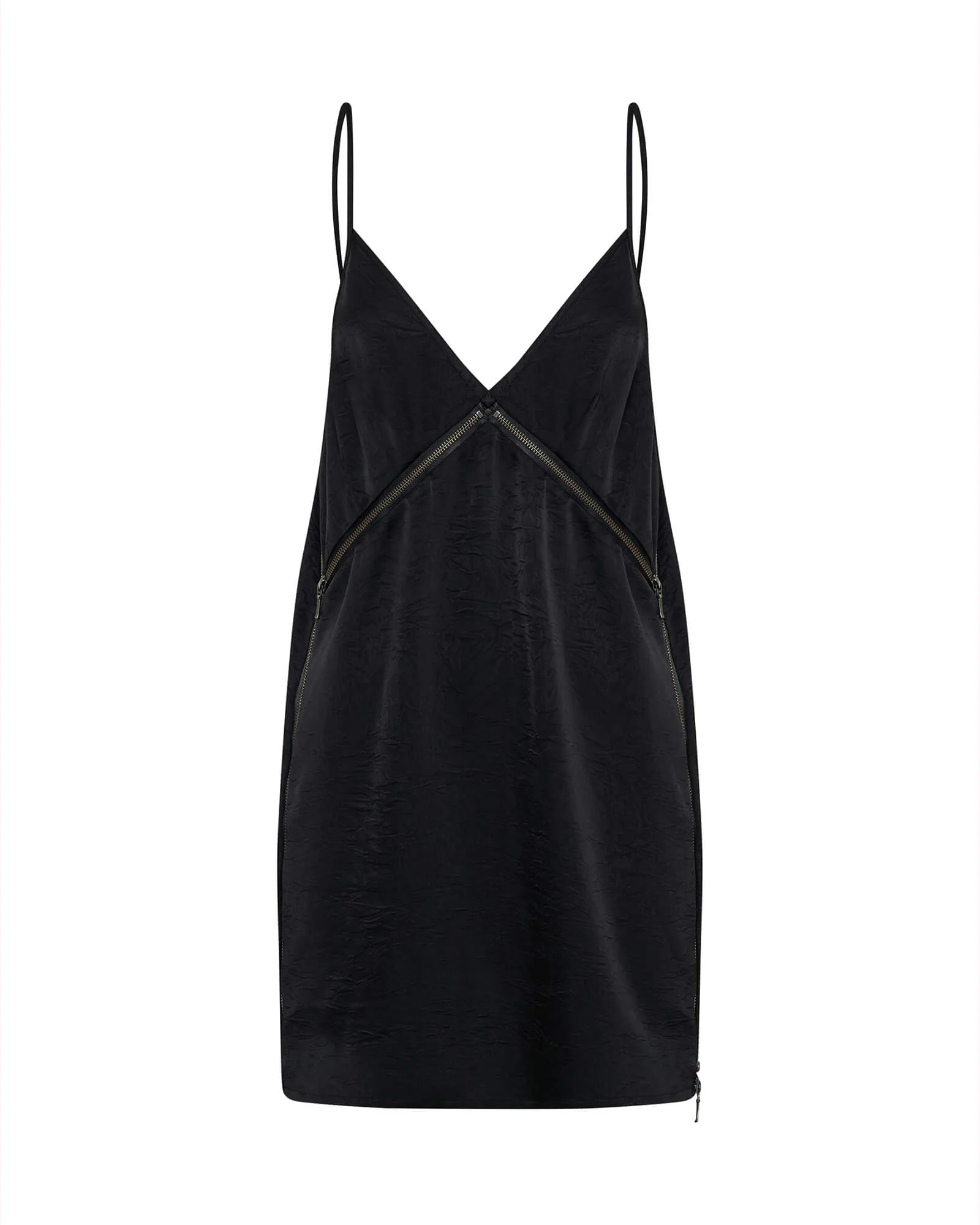 Courtney Zipped Up Satin Slip Mini Dress - Black - Image 8
