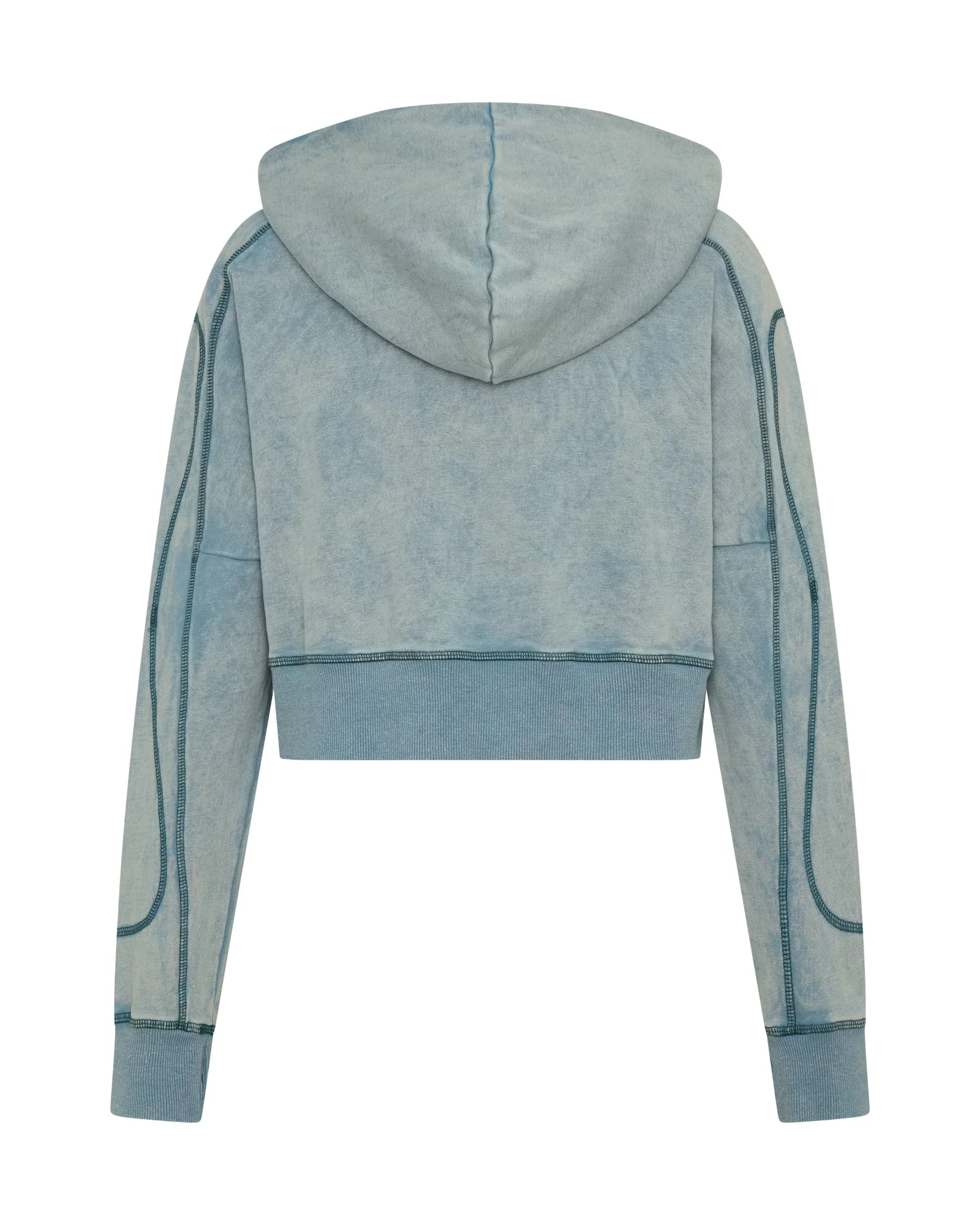 Cropped Fleece Zip Hoody - Washed Blue - Image 15
