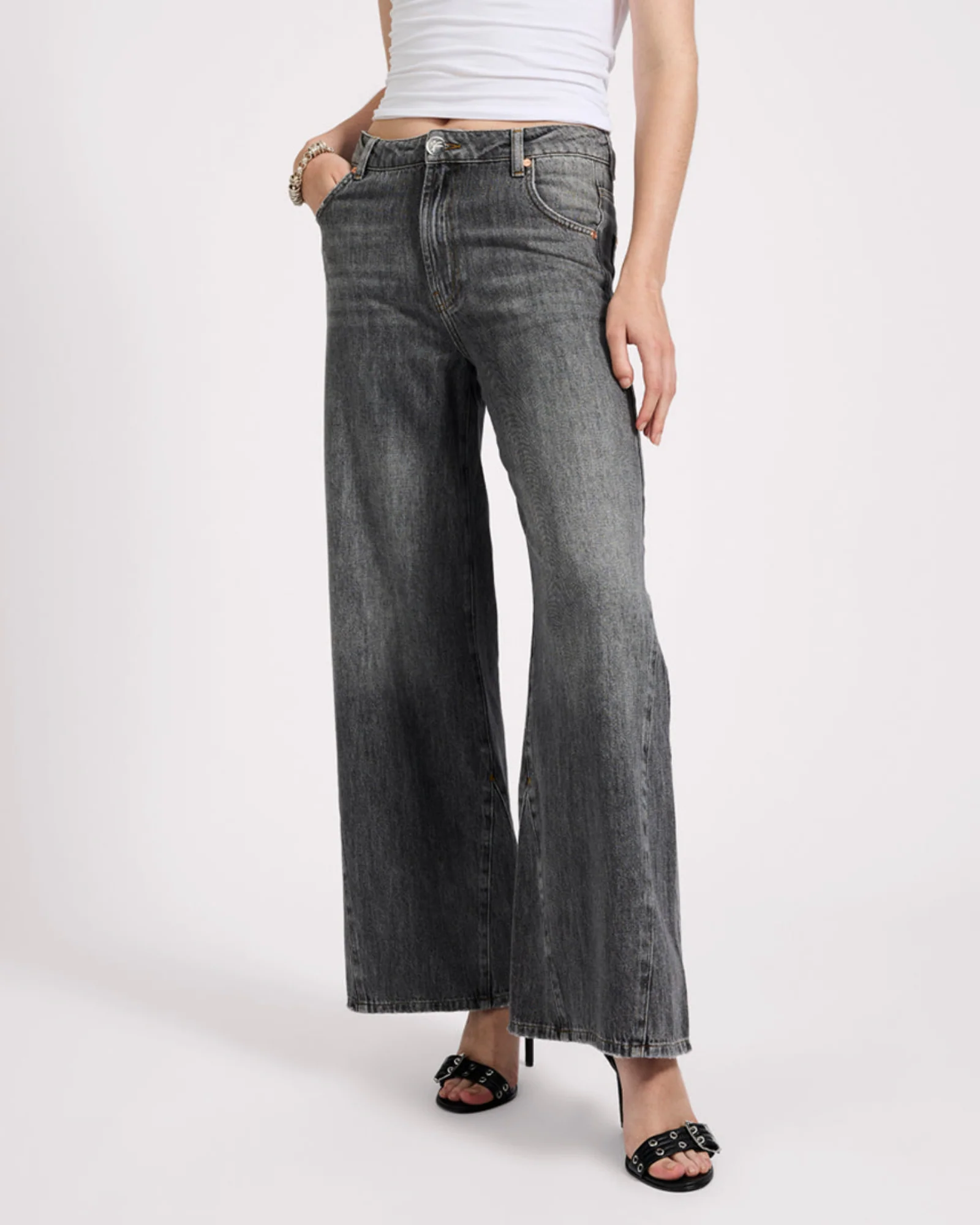 Cruisers Mid Waist Bootcut Flare Denim Jeans - Charcoal Grey - Image 3