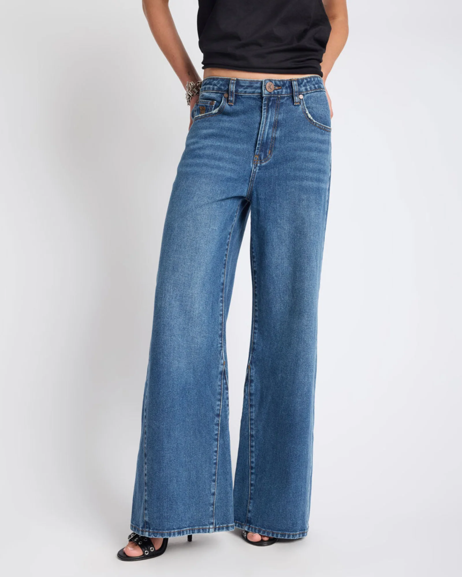 Cruisers Mid Waist Bootcut Flare Denim Jeans - Rodeo Blue - Image 3