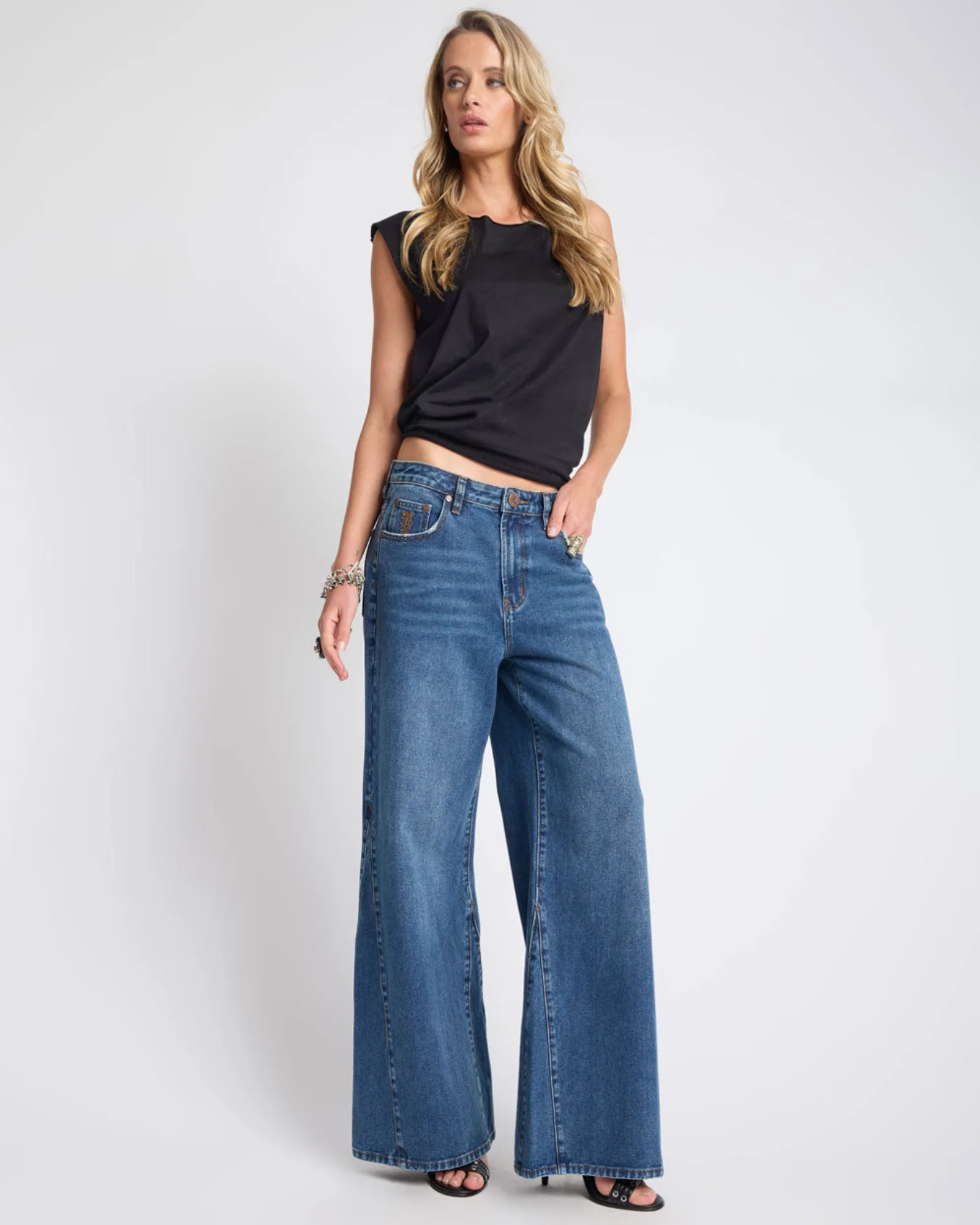 Cruisers Mid Waist Bootcut Flare Denim Jeans - Rodeo Blue - Image 9