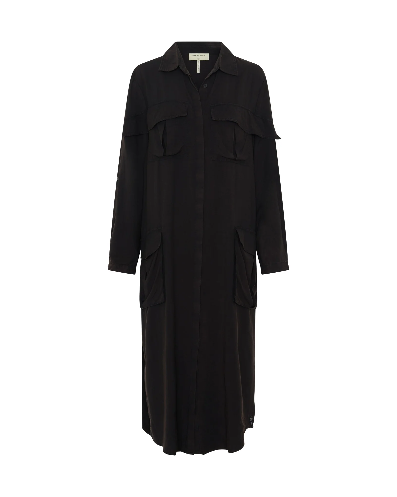 Crushed Midi Shirt Dress - Black - Image 8
