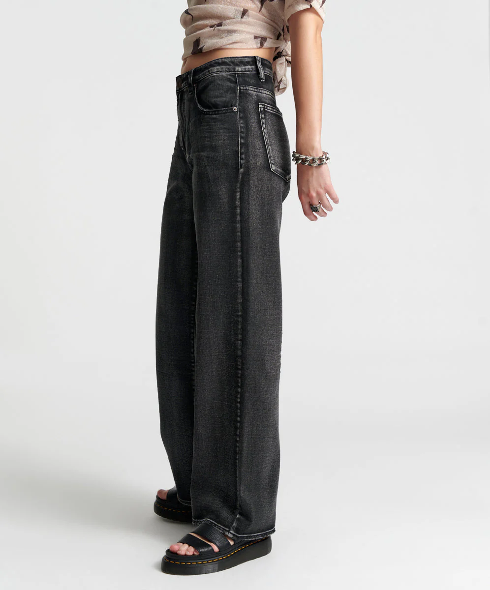 Jackson Mid Waist Wide Leg Denim Jeans - Faded Black - Image 3