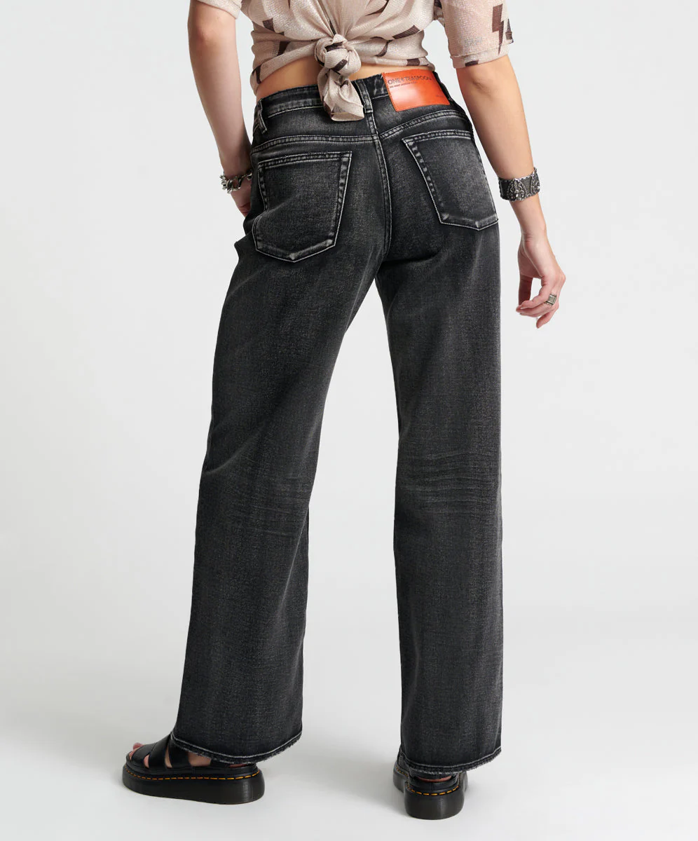 Jackson Mid Waist Wide Leg Denim Jeans - Faded Black - Image 4