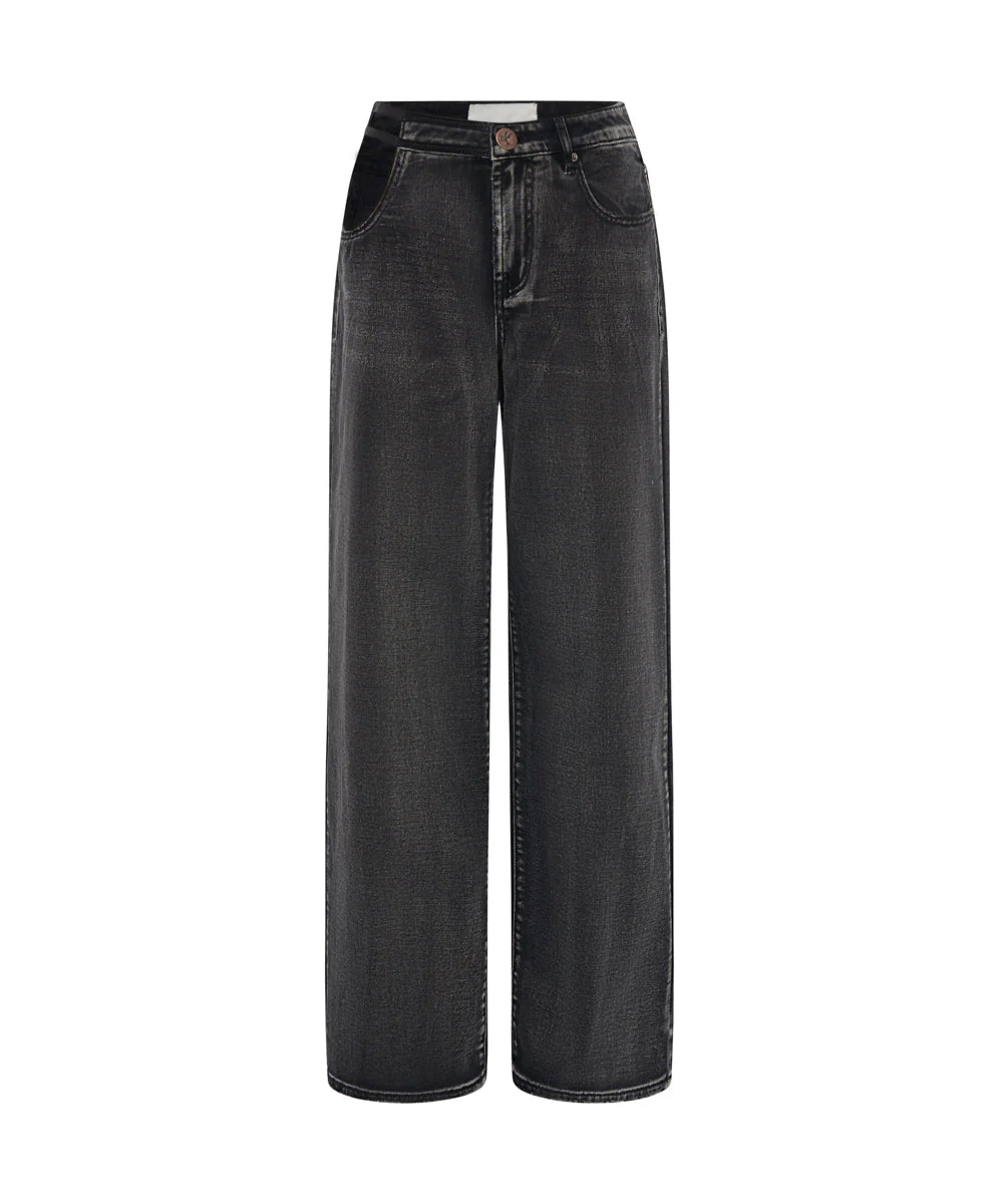 Jackson Mid Waist Wide Leg Denim Jeans - Faded Black - Image 6