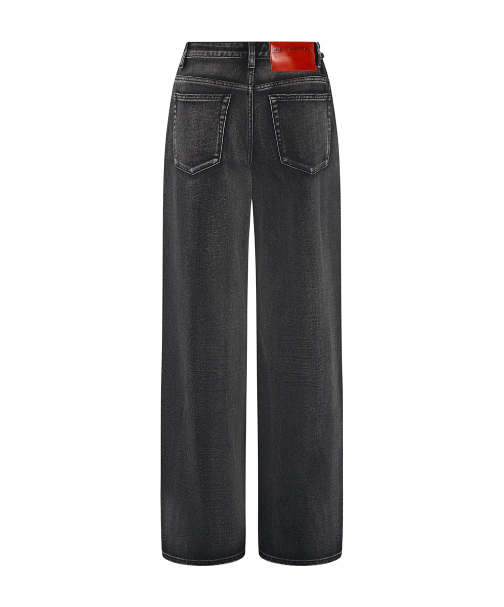 Jackson Mid Waist Wide Leg Denim Jeans - Faded Black - Image 7