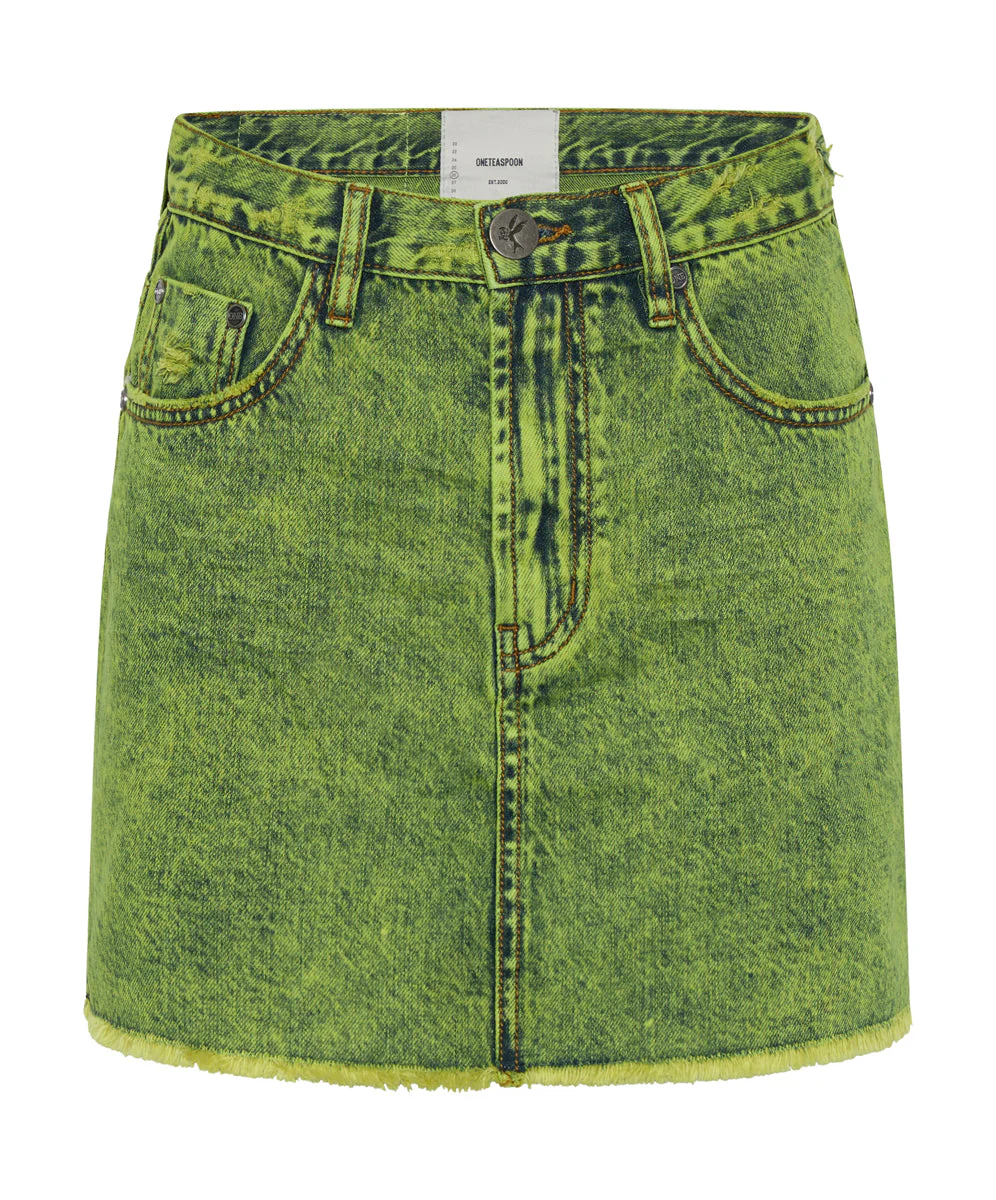 2020 High Waist Mini Denim Skirt - Cyber Lime - Image 6