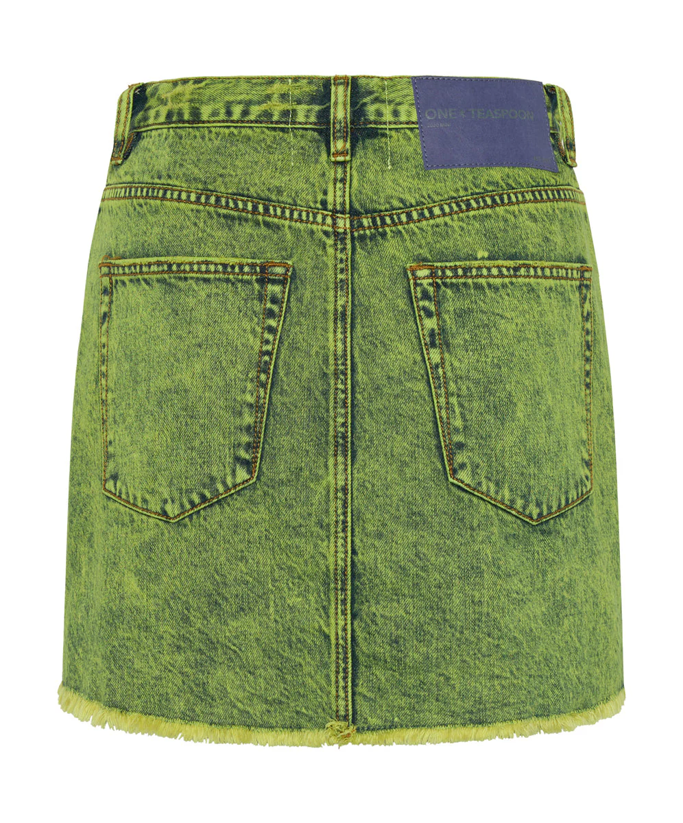 2020 High Waist Mini Denim Skirt - Cyber Lime - Image 7