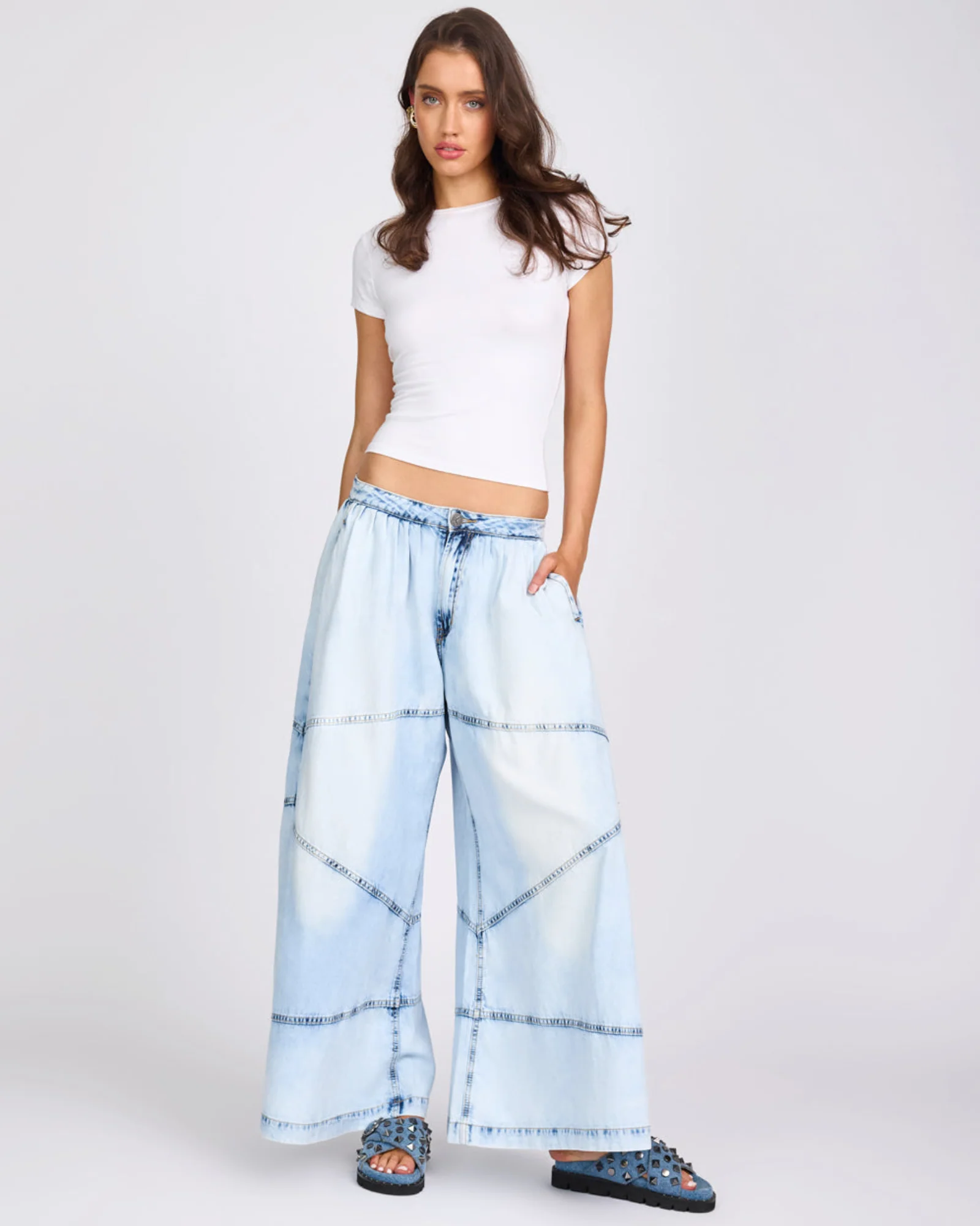 Daddios Low Waist Super Wide Leg Denim Jeans - Depeche Blue - Image 9