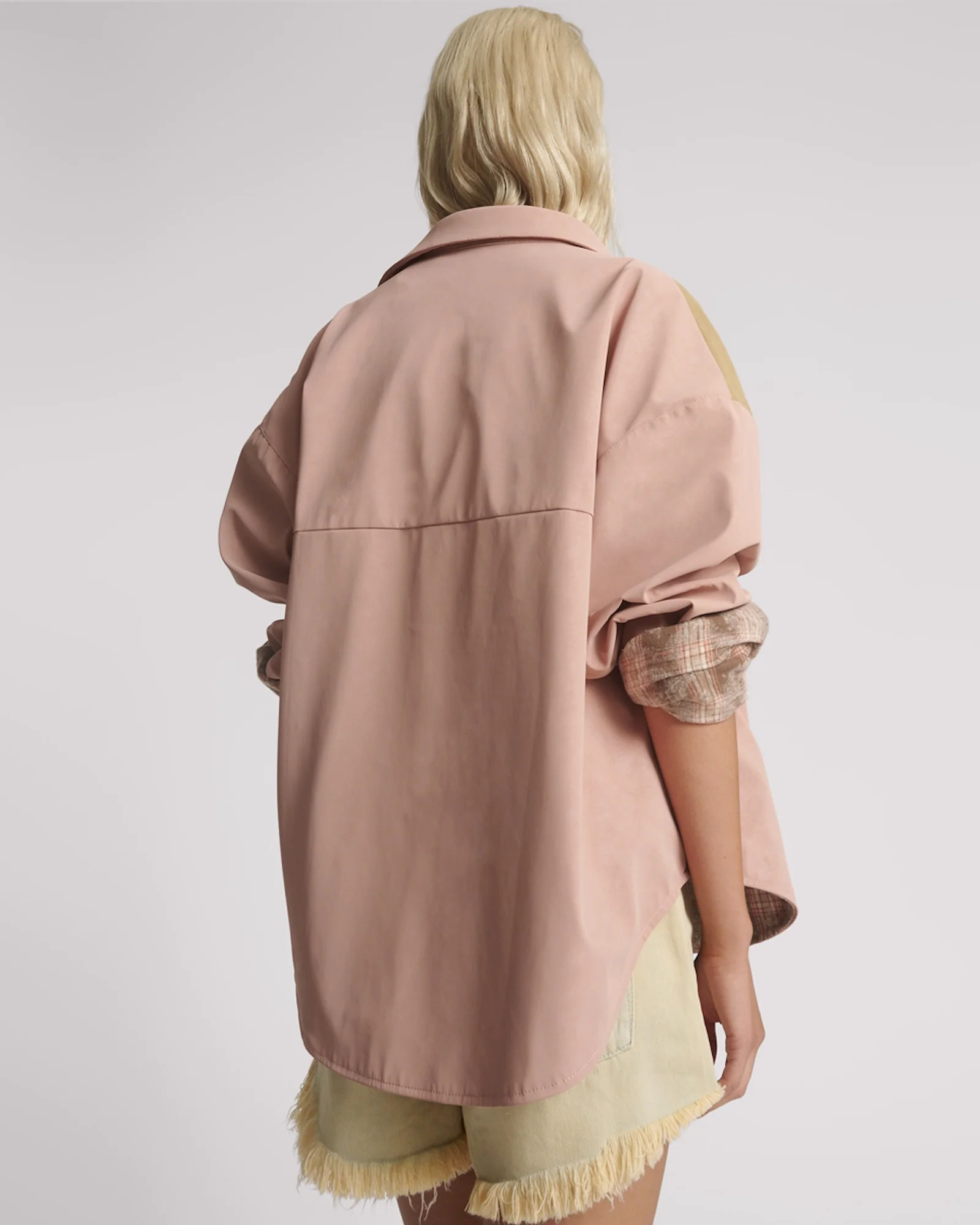 Daria Checked Faux Leather Shacket - Pale Pink - Image 3