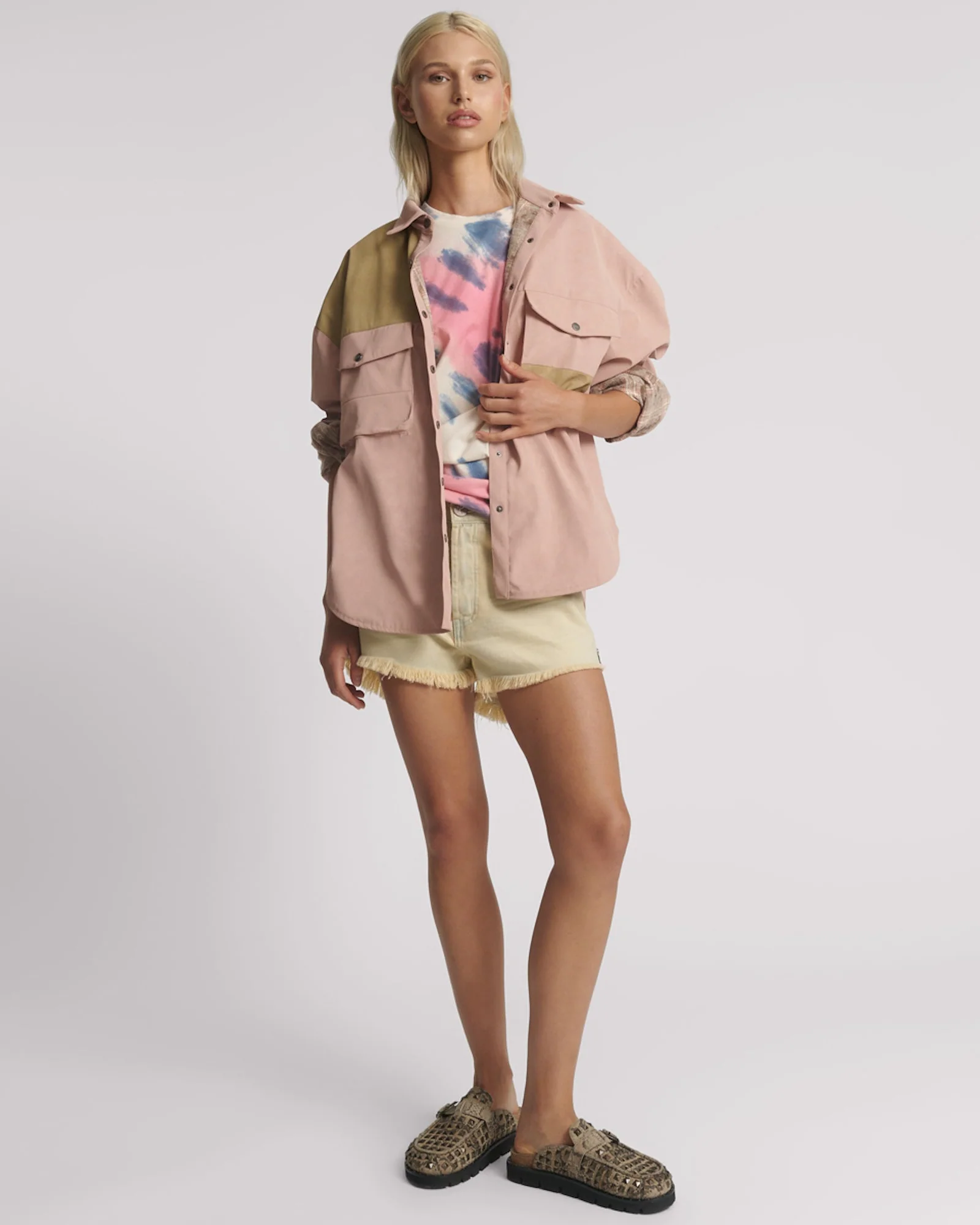 Daria Checked Faux Leather Shacket - Pale Pink - Image 5