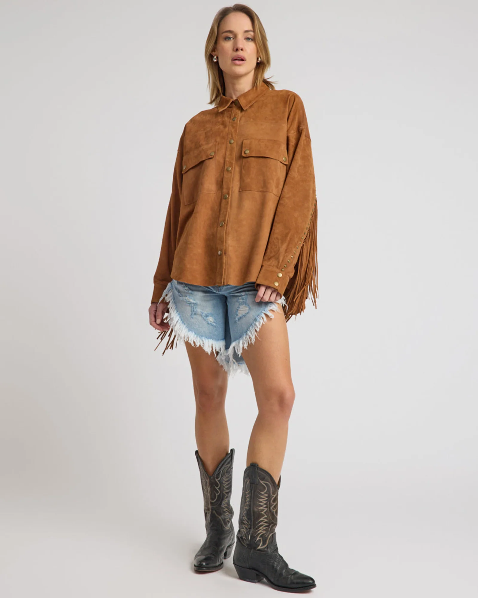 Daria Fringed Suede Jacket - Chestnut - Image 10