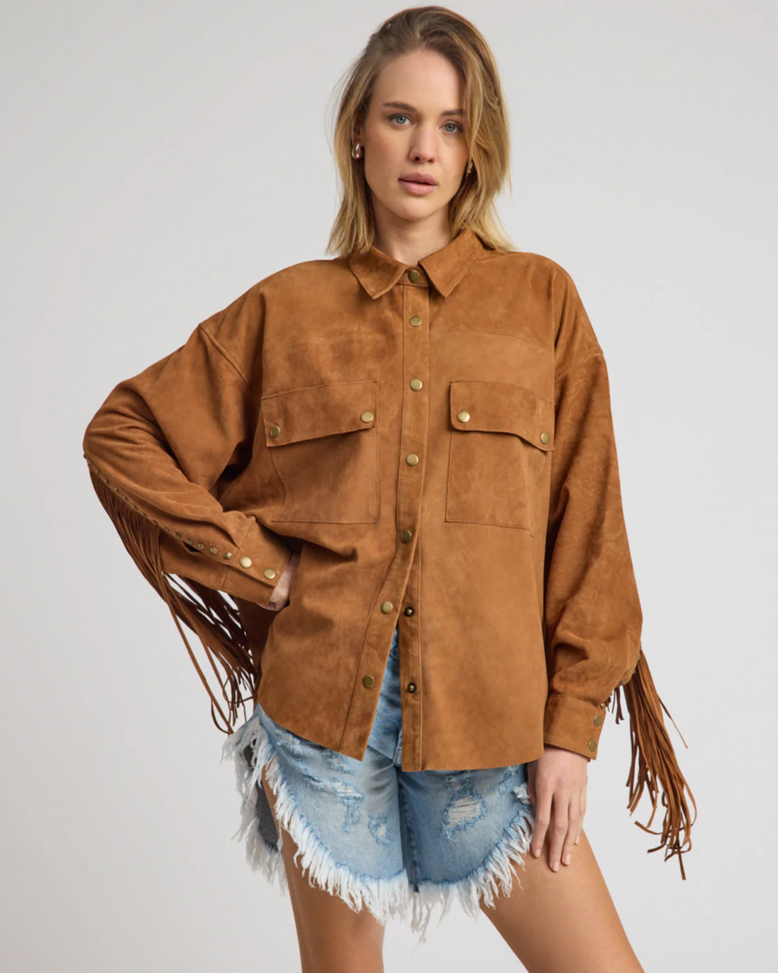 Daria Fringed Suede Jacket - Chestnut - Image 3
