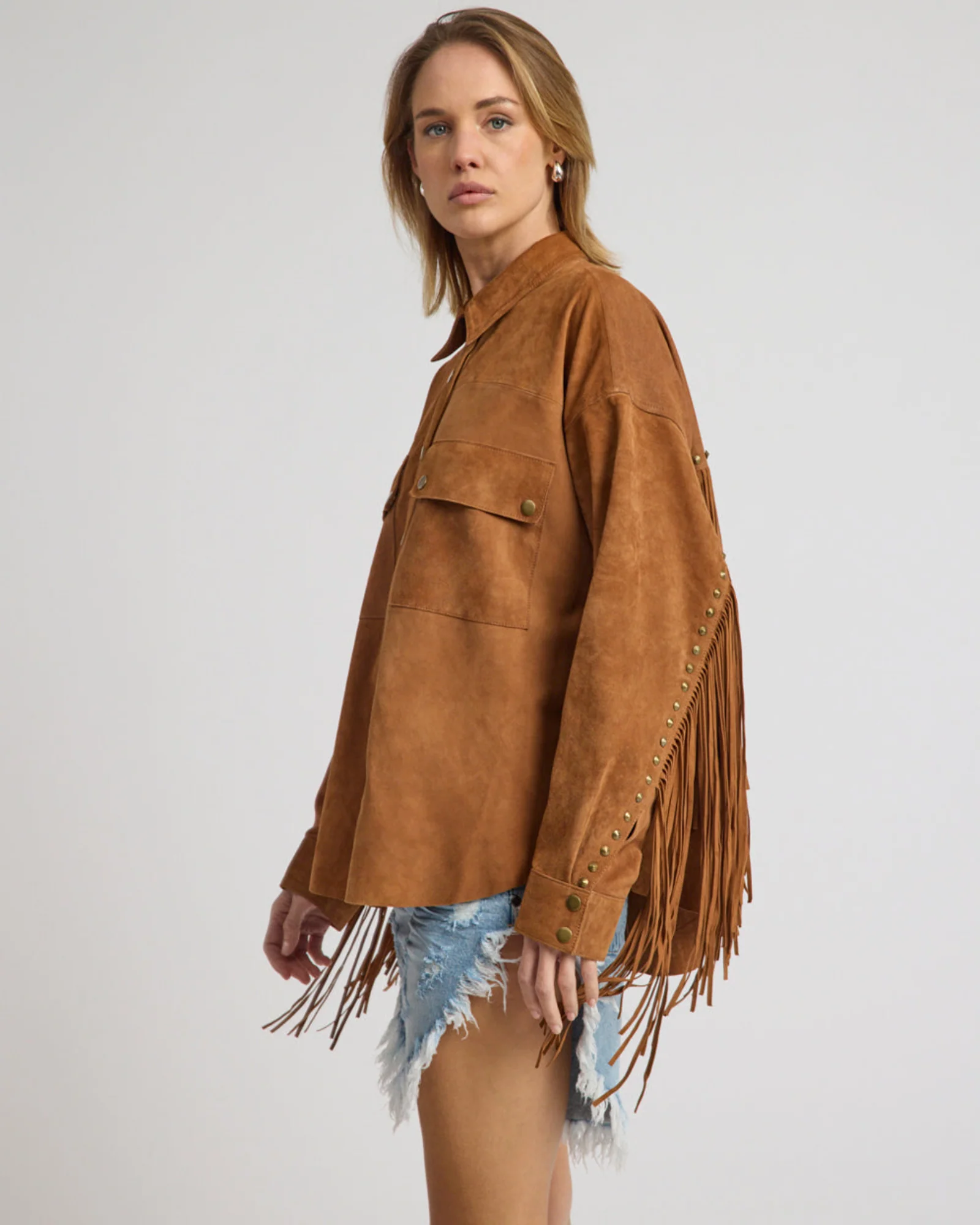 Daria Fringed Suede Jacket - Chestnut - Image 4
