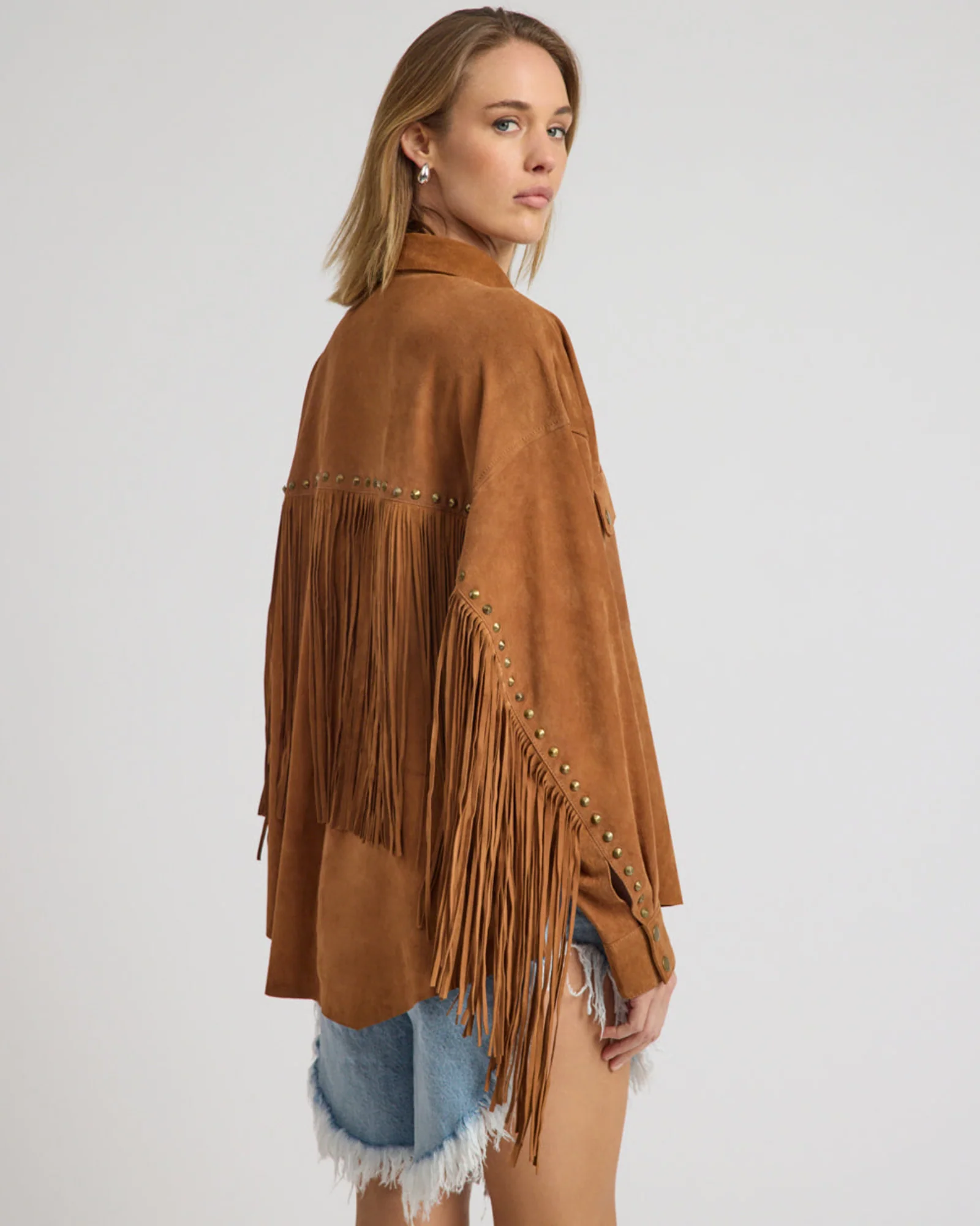 Daria Fringed Suede Jacket - Chestnut - Image 6