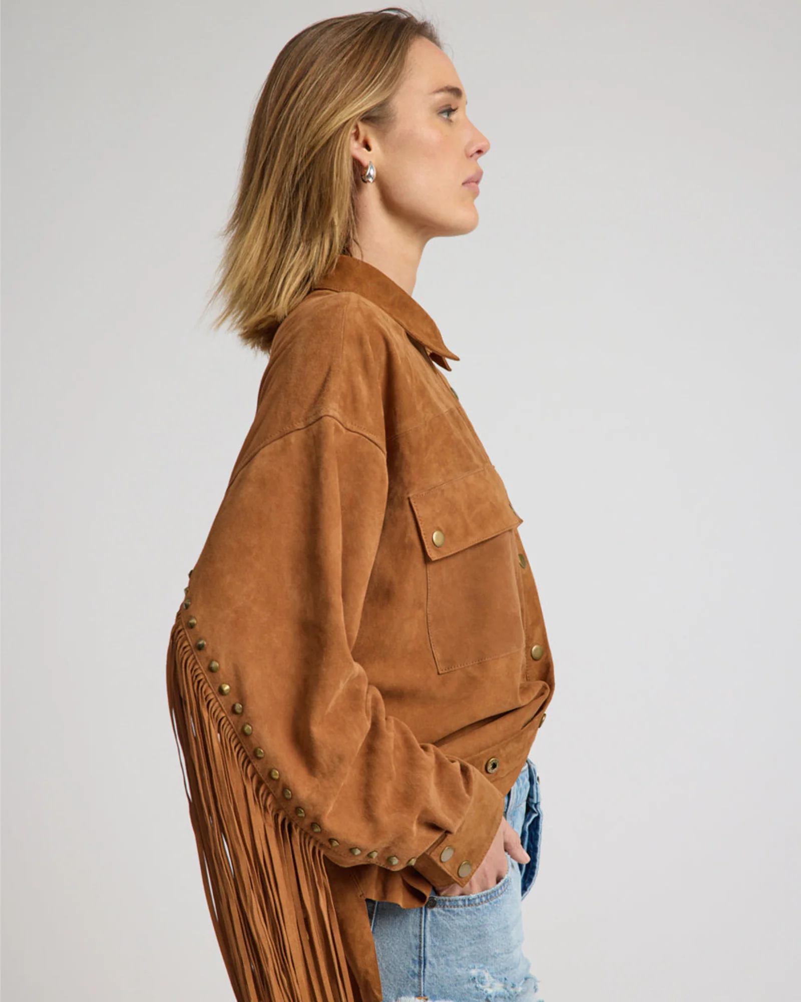 Daria Fringed Suede Jacket - Chestnut - Image 7