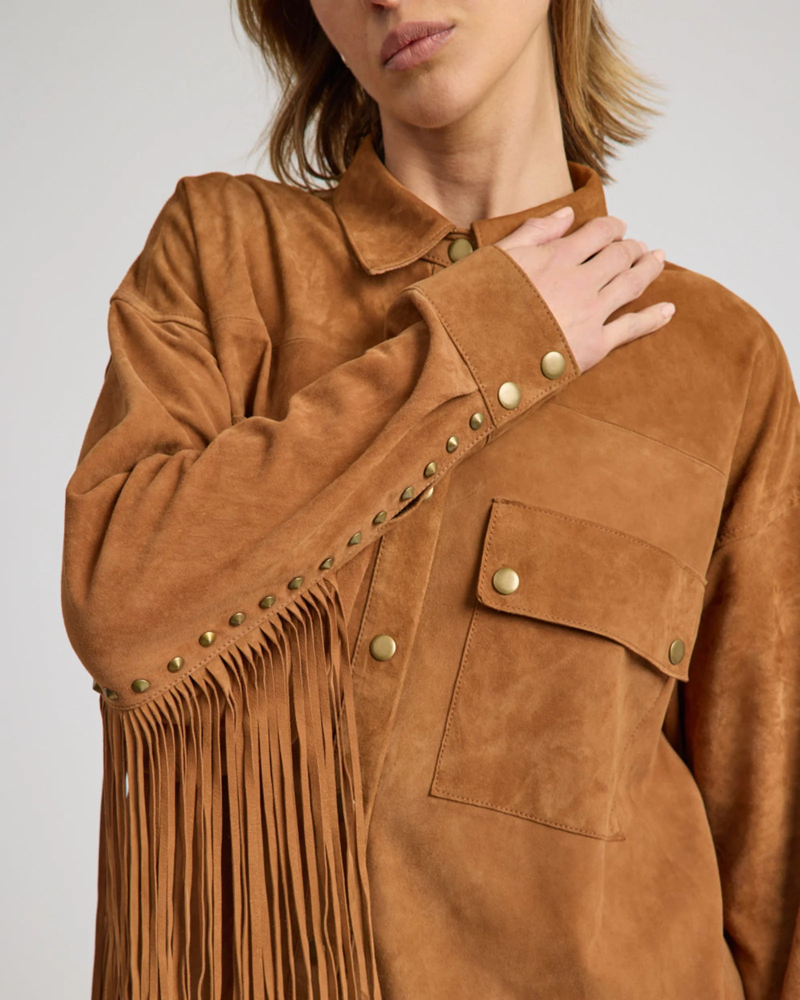 Daria Fringed Suede Jacket - Chestnut - Image 8