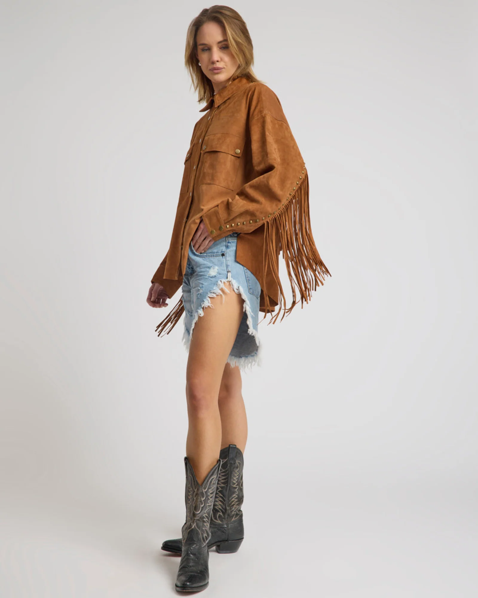 Daria Fringed Suede Jacket - Chestnut - Image 9