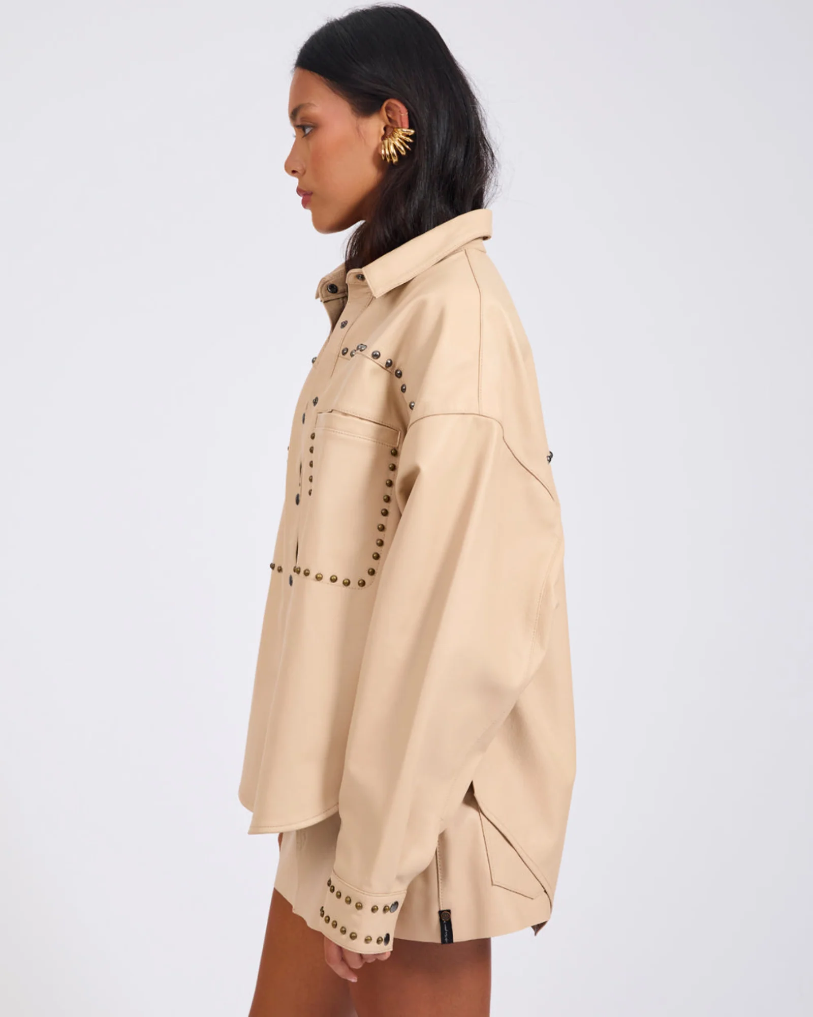 Daria Studded Leather Shacket - Tan - Image 6