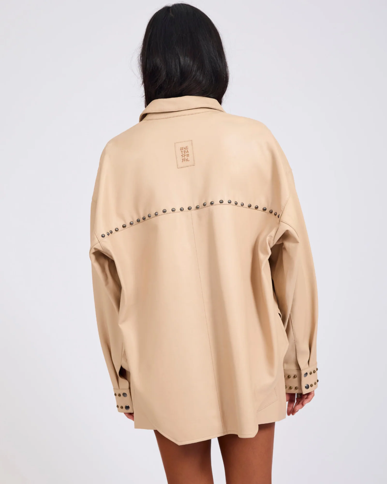 Daria Studded Leather Shacket - Tan - Image 7