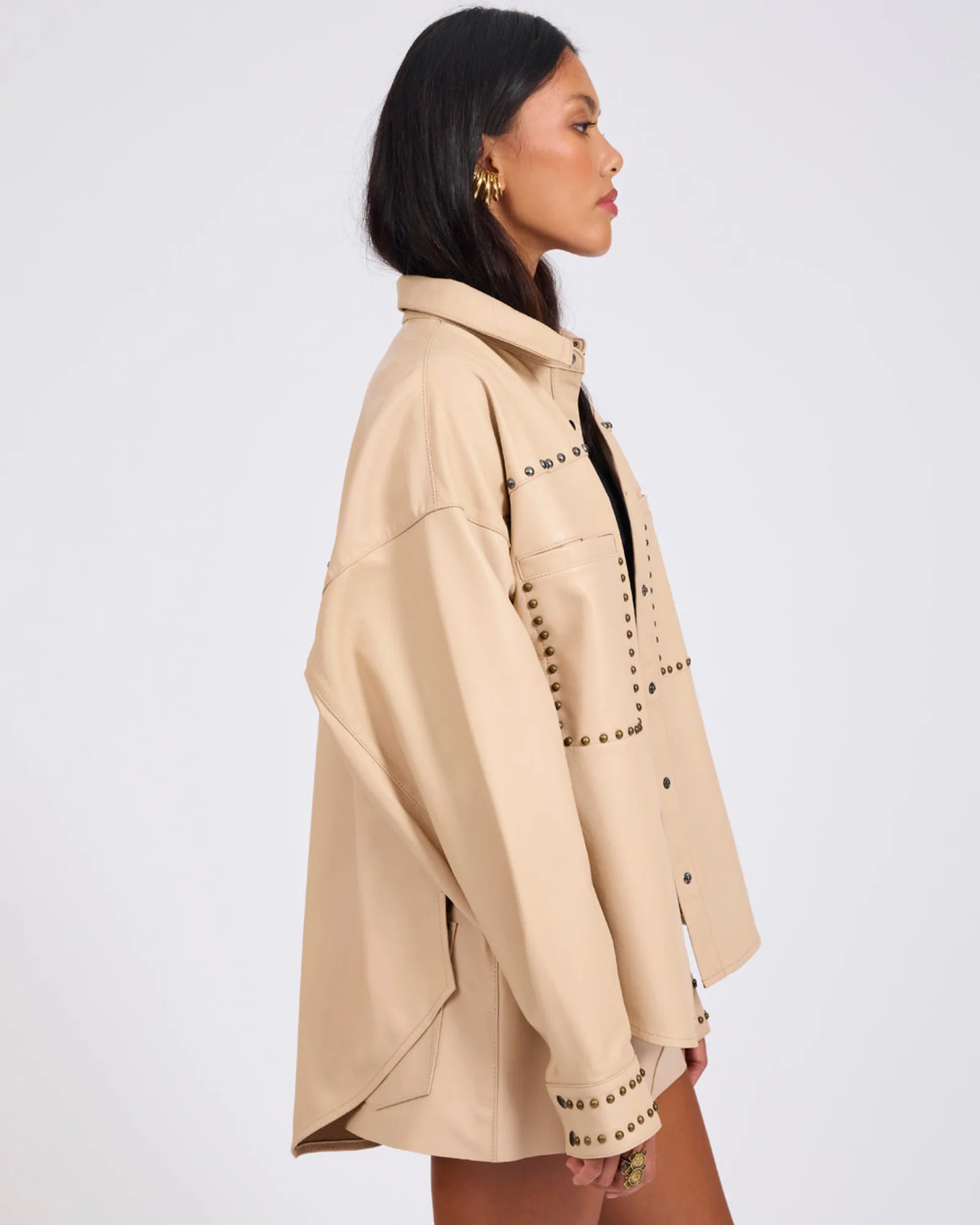 Daria Studded Leather Shacket - Tan - Image 8