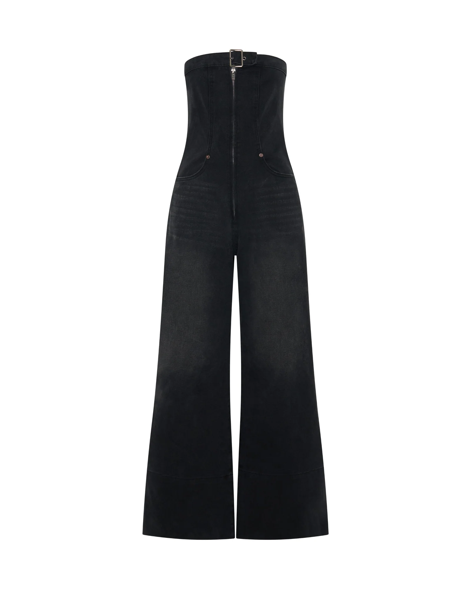 Dark Angel Strapless Wide Leg Denim Jumpsuit - Smokey Black - Image 14