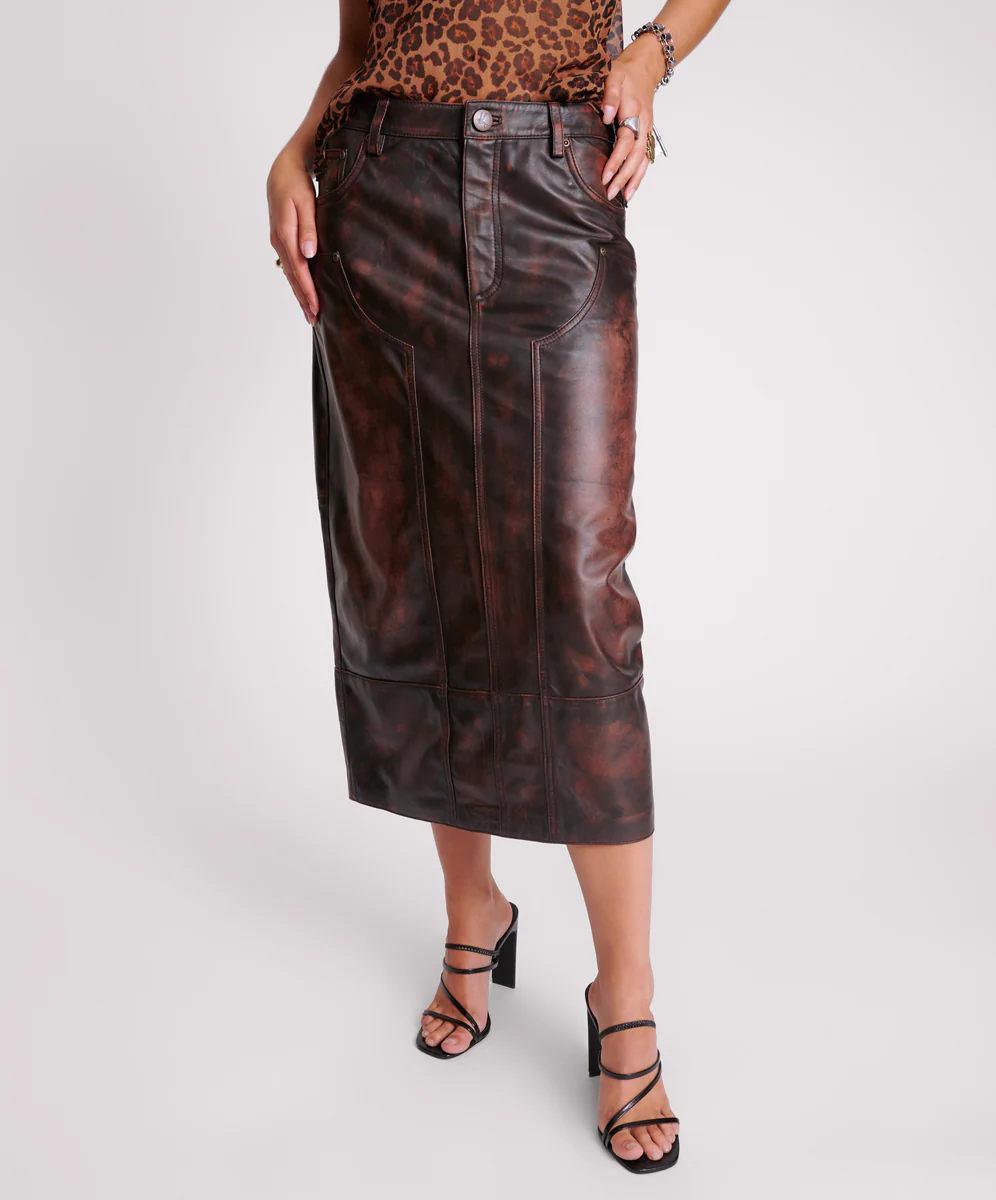 Cassidy Leather Maxi Skirt - Dark Chocolate - Image 2