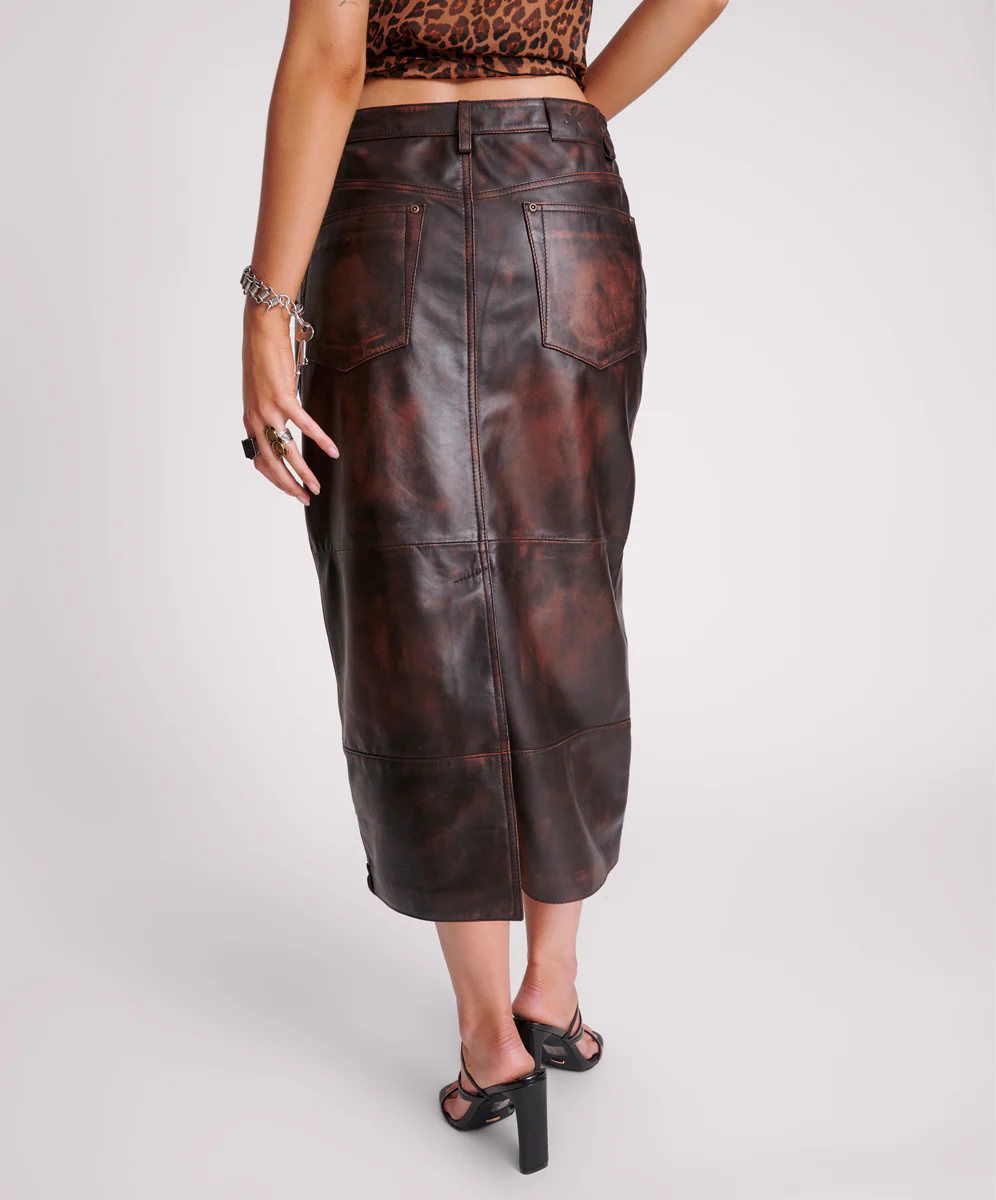 Cassidy Leather Maxi Skirt - Dark Chocolate - Image 4