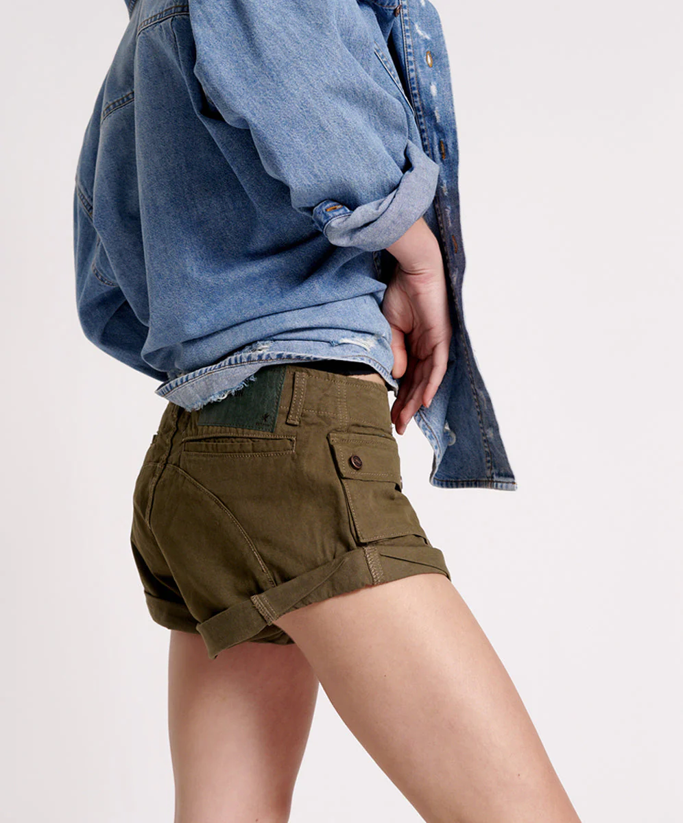 Cadet Bandits Low Waist Denim Shorts - Dark Khaki - Image 5