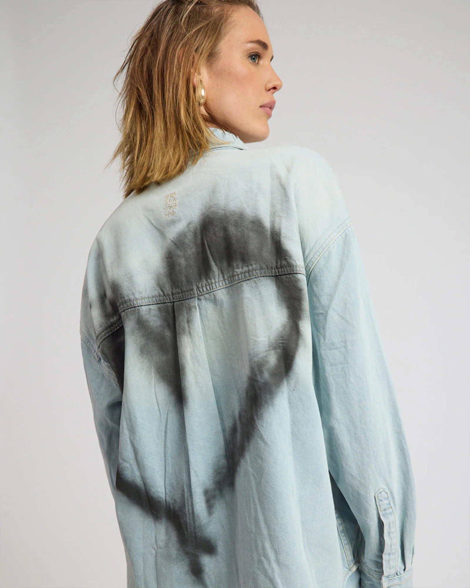 Daydream Heart Oversized Denim Shirt - Sea Mist Blue