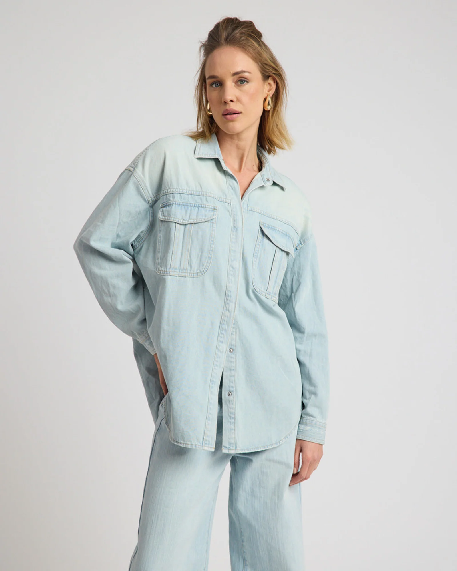 Daydream Heart Oversized Denim Shirt - Sea Mist Blue - Image 2