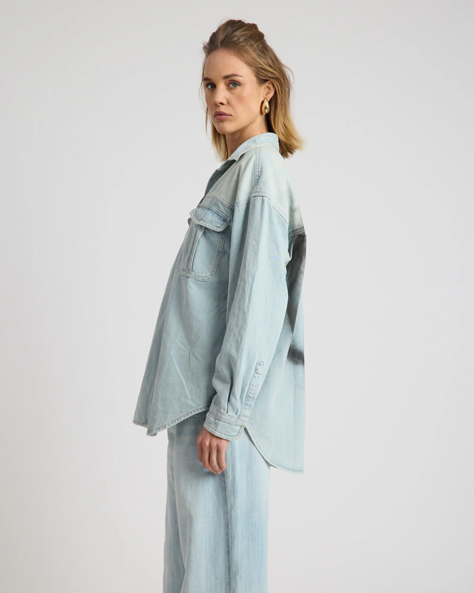Daydream Heart Oversized Denim Shirt - Sea Mist Blue - Image 3