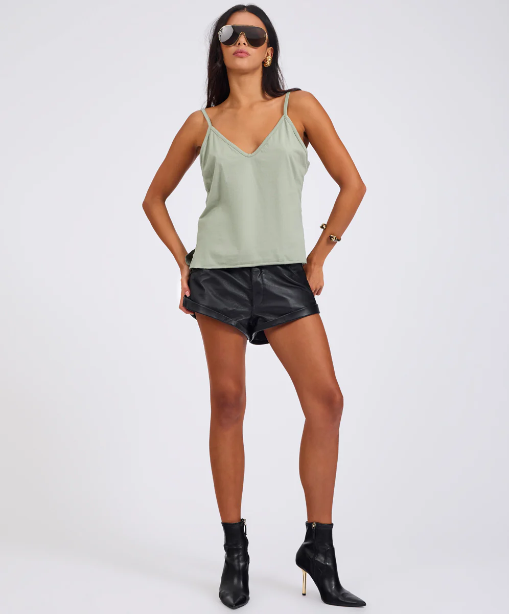 Deep V Front Cotton Singlet - Khaki - Image 2