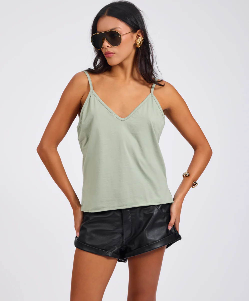 Deep V Front Cotton Singlet - Khaki - Image 4